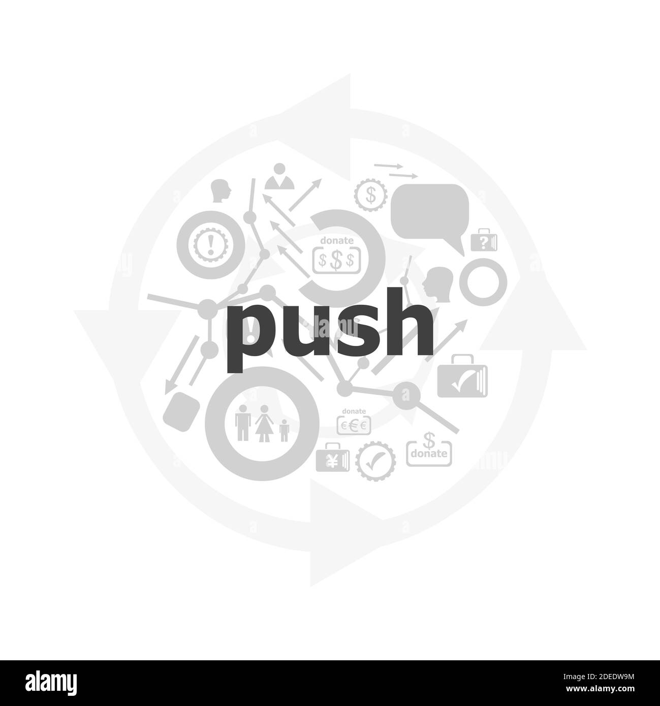Text-Push auf digitalem Bildschirm. Geschäftskonzept . Symbol- und Tasteneinstellung Stockfoto