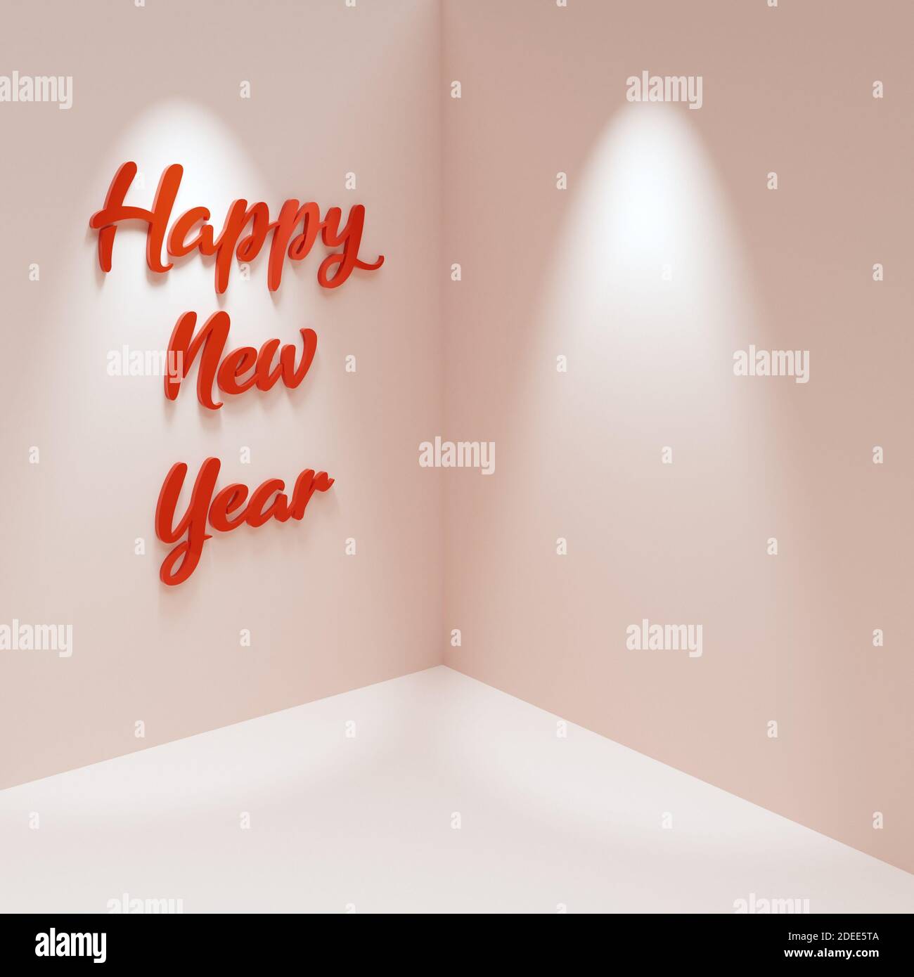 Hintergrund mit Ecke und Wänden mit Text Frohes neues Jahr. 3d-Rendering Stockfoto