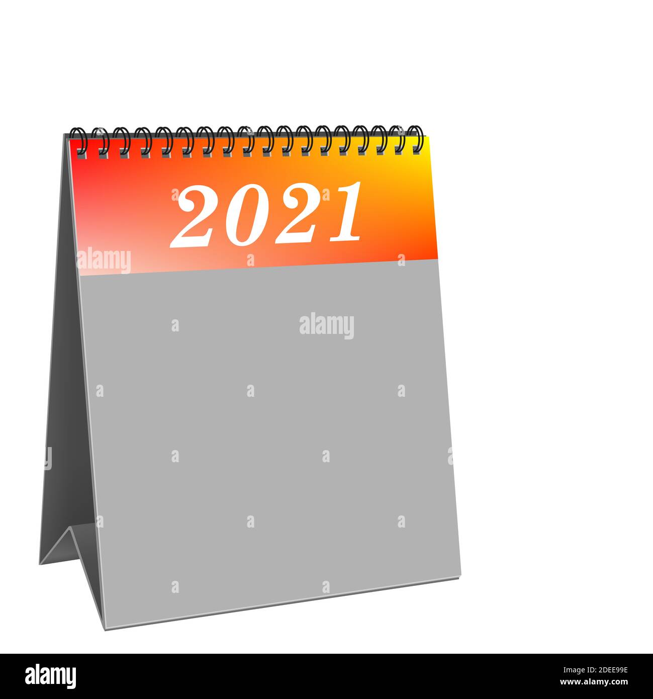Tischkalender mit Deckblatt 2021 auf weißem Hintergrund Stockfoto