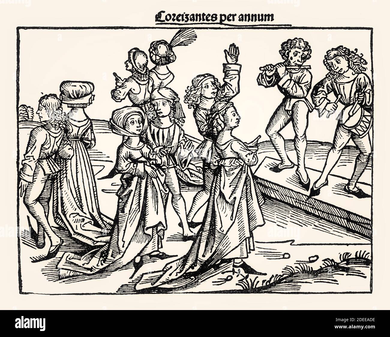 Nürnberger Chronik, Tanzpaare, 1493, Anton Koberger, digital restauriert Stockfoto