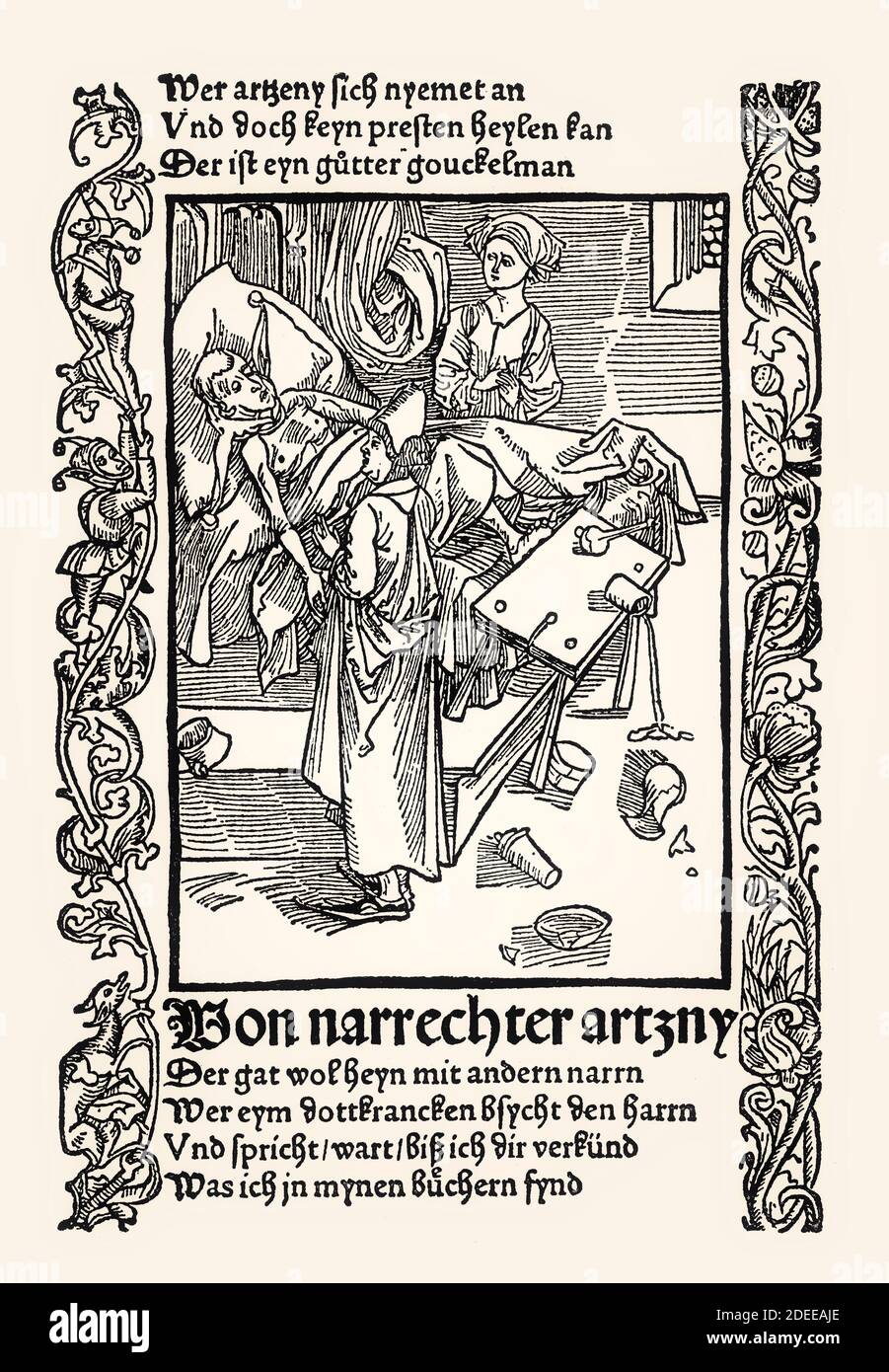 Der Arzt, Schiff der Narren, das Narrenschiff, 1494, von Sebastian Brent, gedruckt von Johann Bergmann von Olpe, digital restauriert Stockfoto