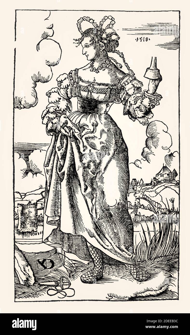 Junge Frau, Serie von törichten Jungfrauen, 1518, von Niklaus Manuel Deutsch, Faksimile des 19. Jahrhunderts Stockfoto