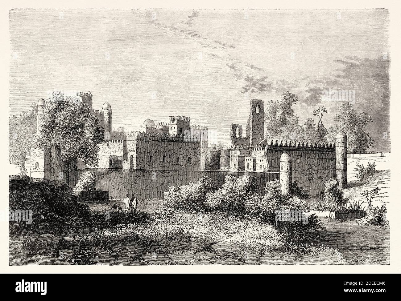 Der Kaiserpalast in Gondar, Äthiopien. Eingraviert aus dem 19. Jahrhundert, Erzählung einer Reise durch Abessinien von Guillaume Lejean aus El Mundo en La Mano 1879 Stockfoto