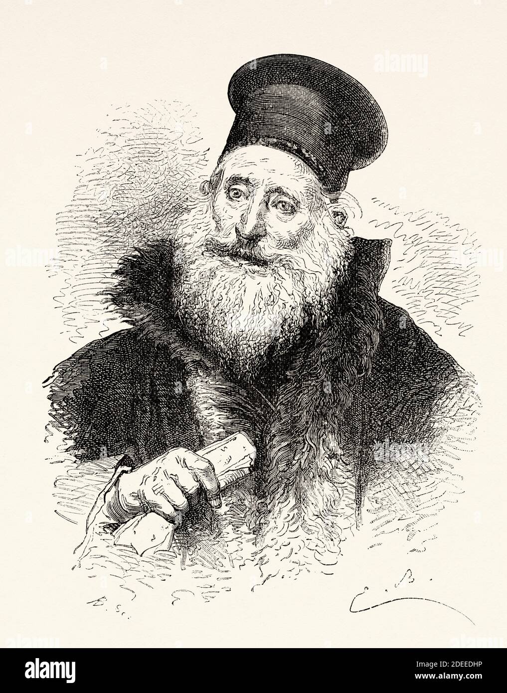 Bulgarischer Priester, Bulgarien. Alte eingravierte Illustration des 19. Jahrhunderts. Reise nach Bulgarien mit Guillaume Lejan von El Mundo en La Mano 1879 Stockfoto