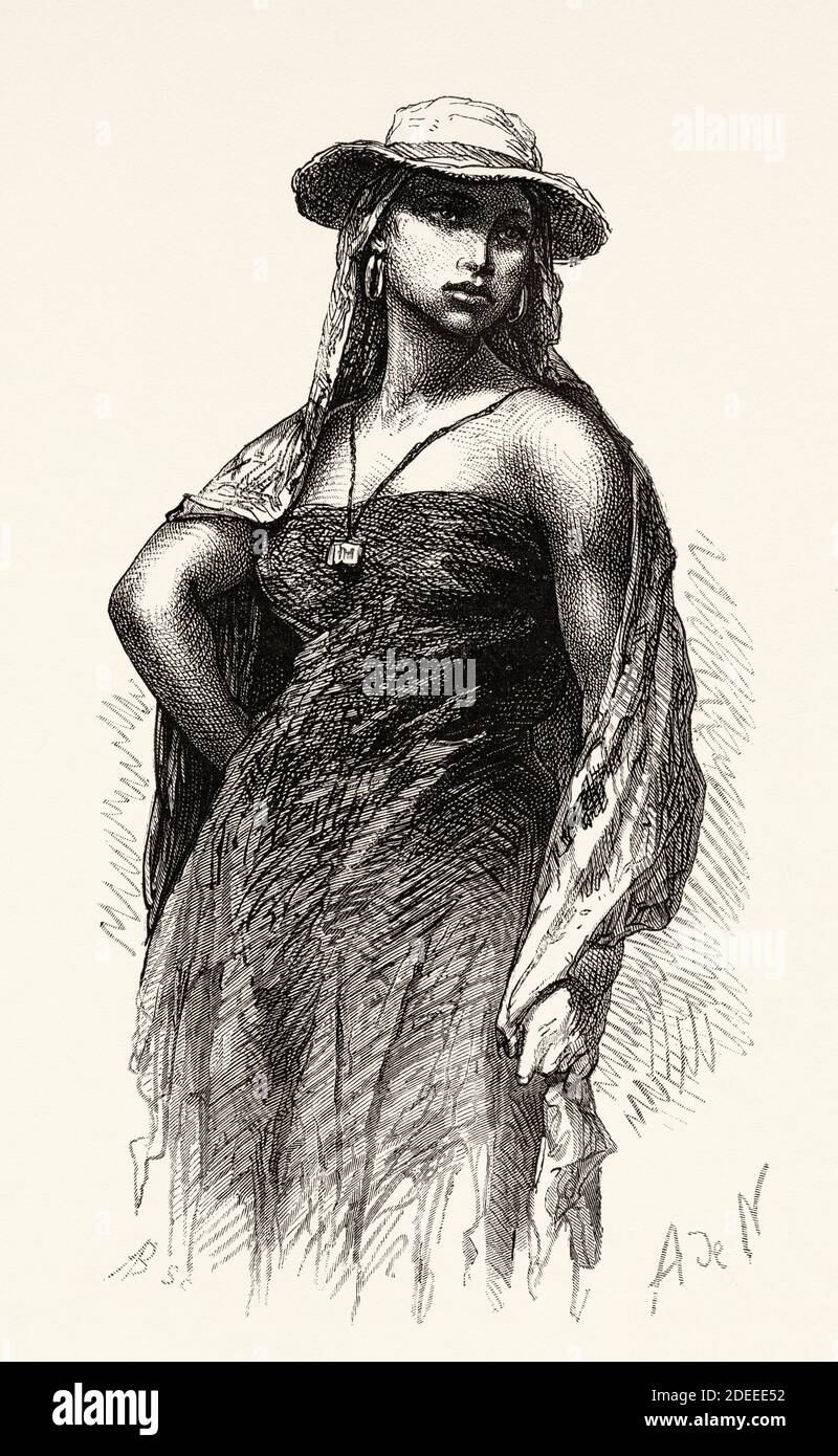 Frau der Cauca Minen, Kolumbien. Alte eingravierte Illustration des 19. Jahrhunderts. Reise nach New Granada mit Charles Saffray von El Mundo en La Mano 1879 Stockfoto