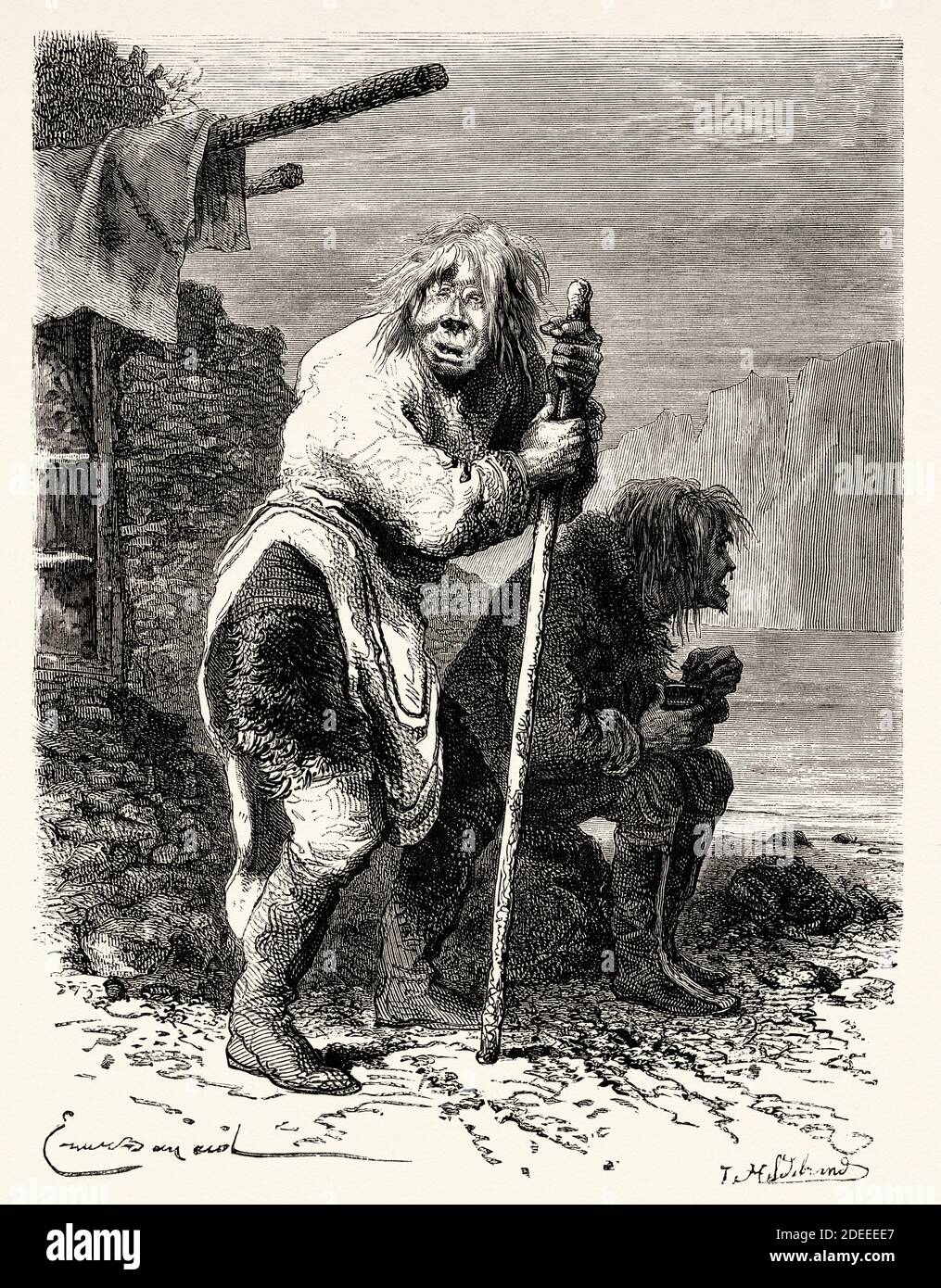 Alte eskimo Frauen. Alte eingravierte Illustration des 19. Jahrhunderts. Zweite deutsche Nordpolarexpedition 1869 von El Mundo en La Mano 1879 Stockfoto