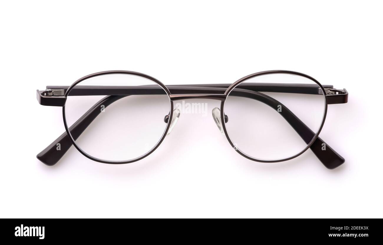 Gefaltete klassische Brille isoliert auf Weiß Stockfoto