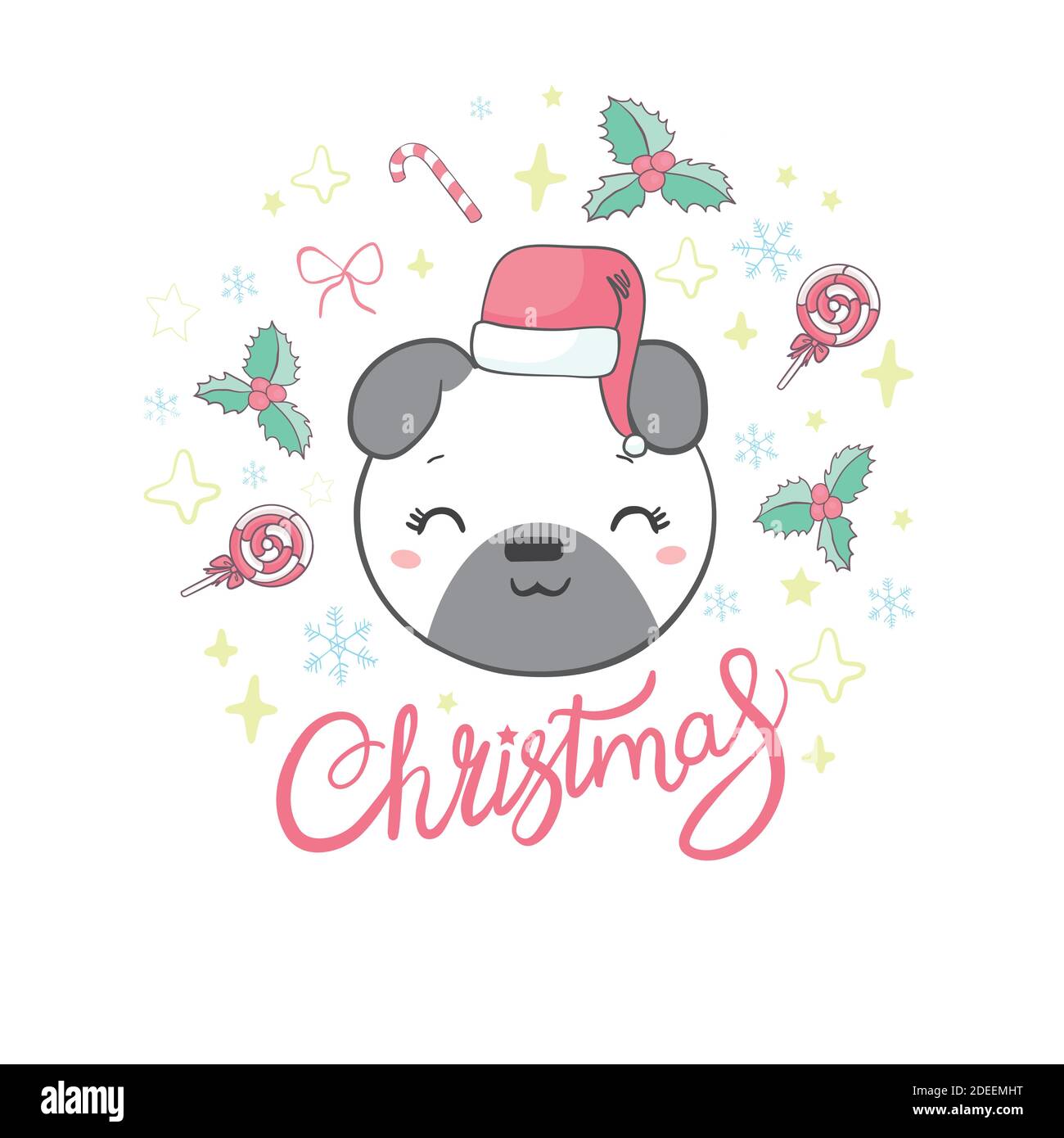 Lustige Hund in Santa Hut Illustration. Es kann für Aufkleber, Patch, Handyhülle, Poster, T-Shirt, Tasse und andere Design verwendet werden. Stock Vektor