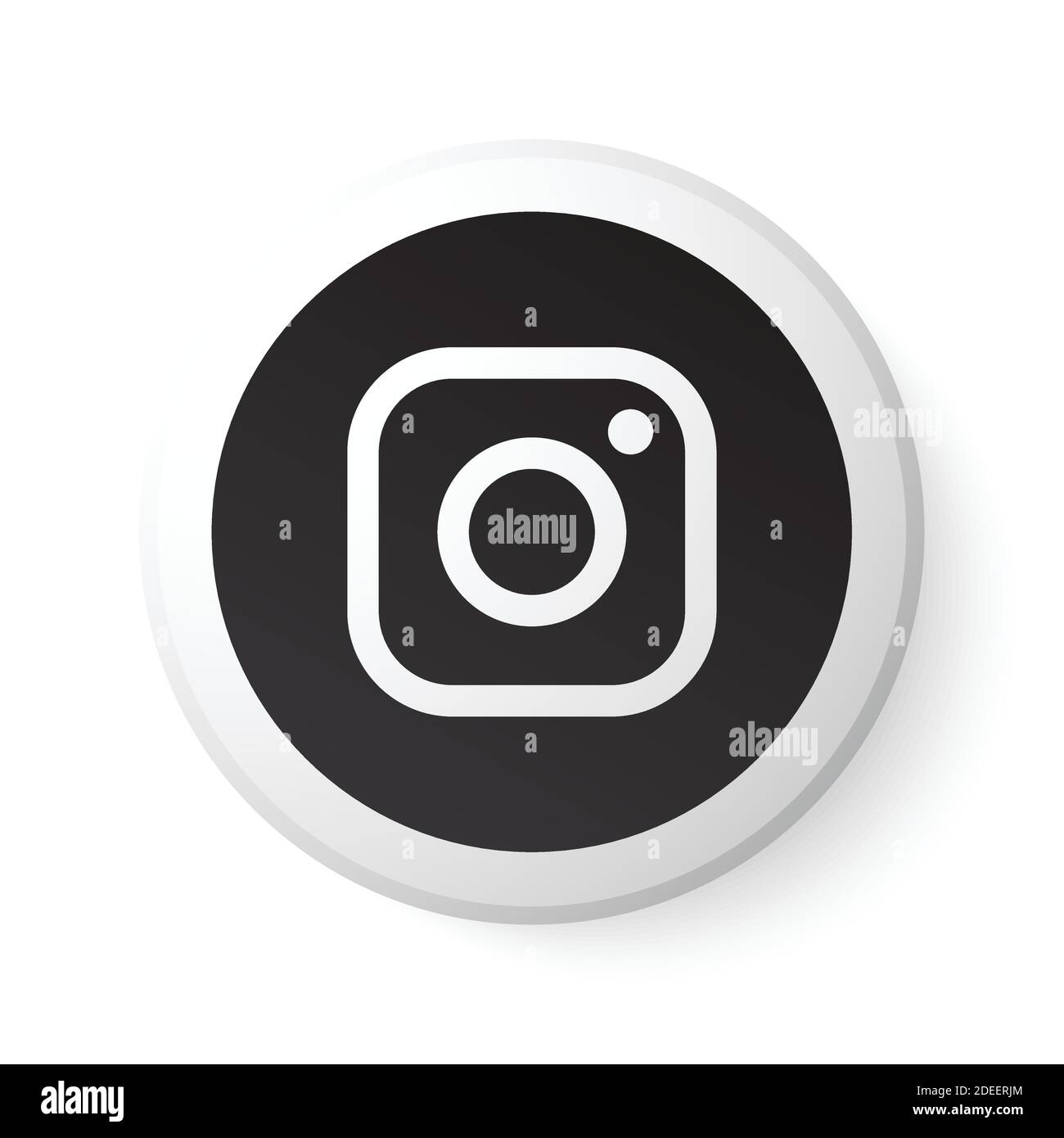 Instagram Kreis weiße Taste mit schwarzem Logo. Social Media-Symbol mit modernem Design für weißen Hintergrund. 3D Runde Vorlage mit schöner Form Stock Vektor