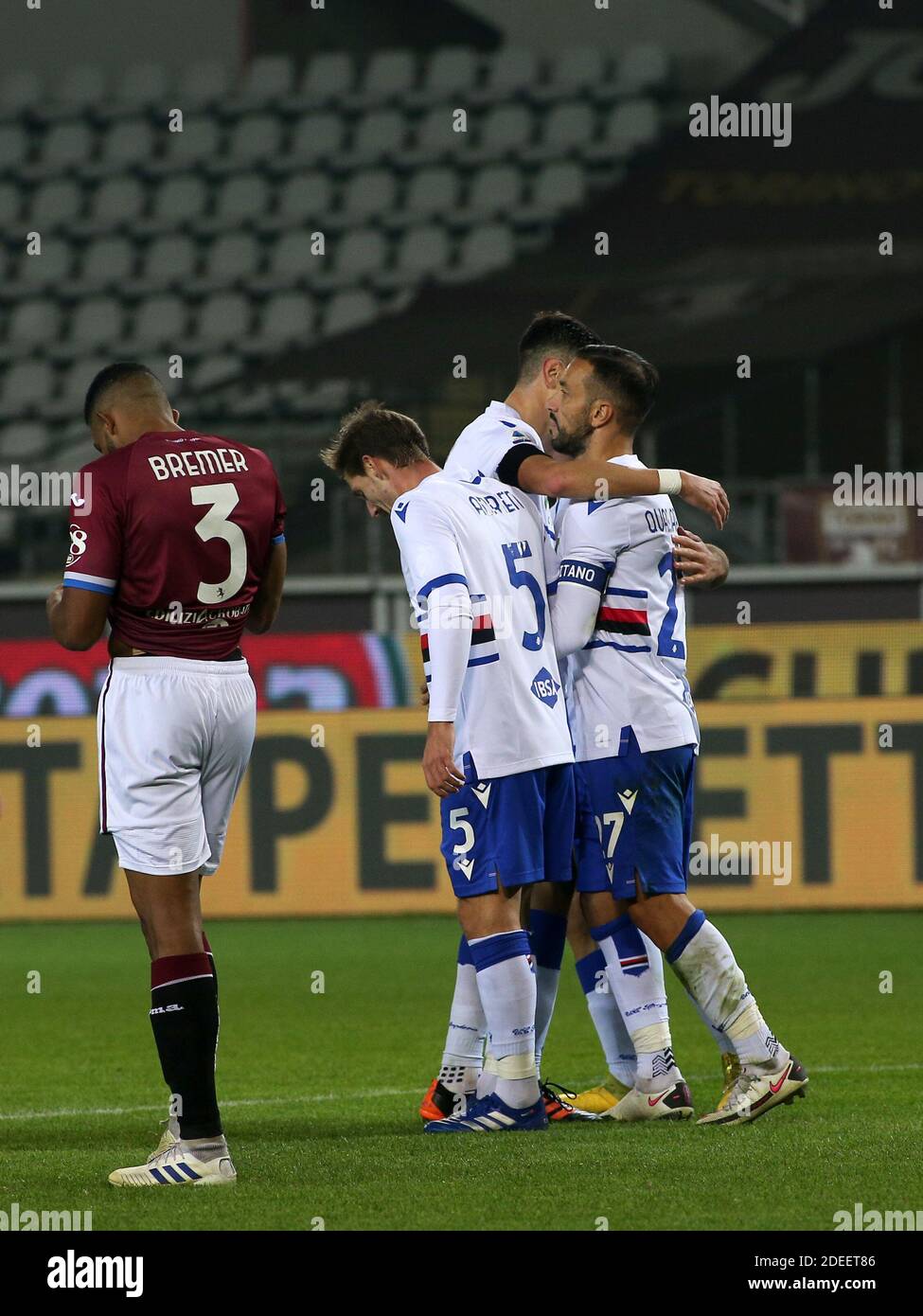 Olimpico Grande Torino Stadion, Turin, Italien, 30 Nov 2020, 27 Fabio Quagliarella (FC Sampdoria) nach dem Tor beim Torino FC gegen UC Sampdoria, Italienischer Fußball Serie A Spiel - Foto Claudio Benedetto / LM Stockfoto