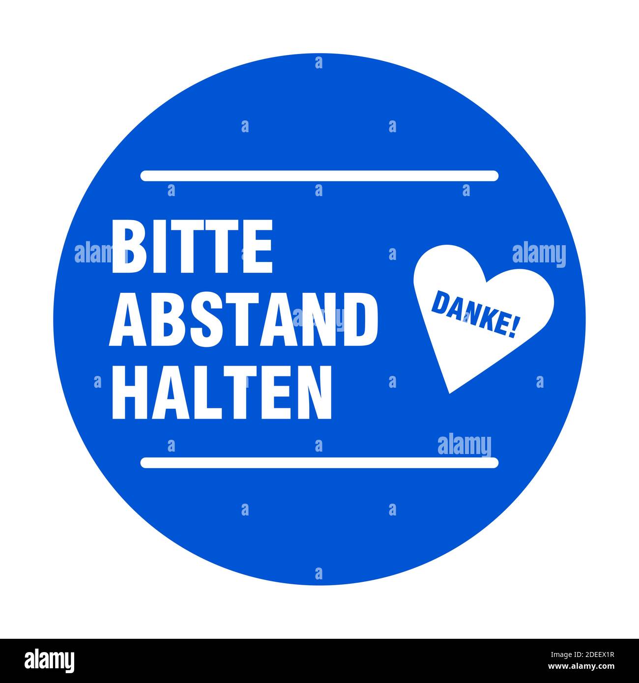 Bitte Abstand halten Danke Runde Social Distancing Icon für Queue Line mit Herzsymbol. Vektorbild. Stock Vektor