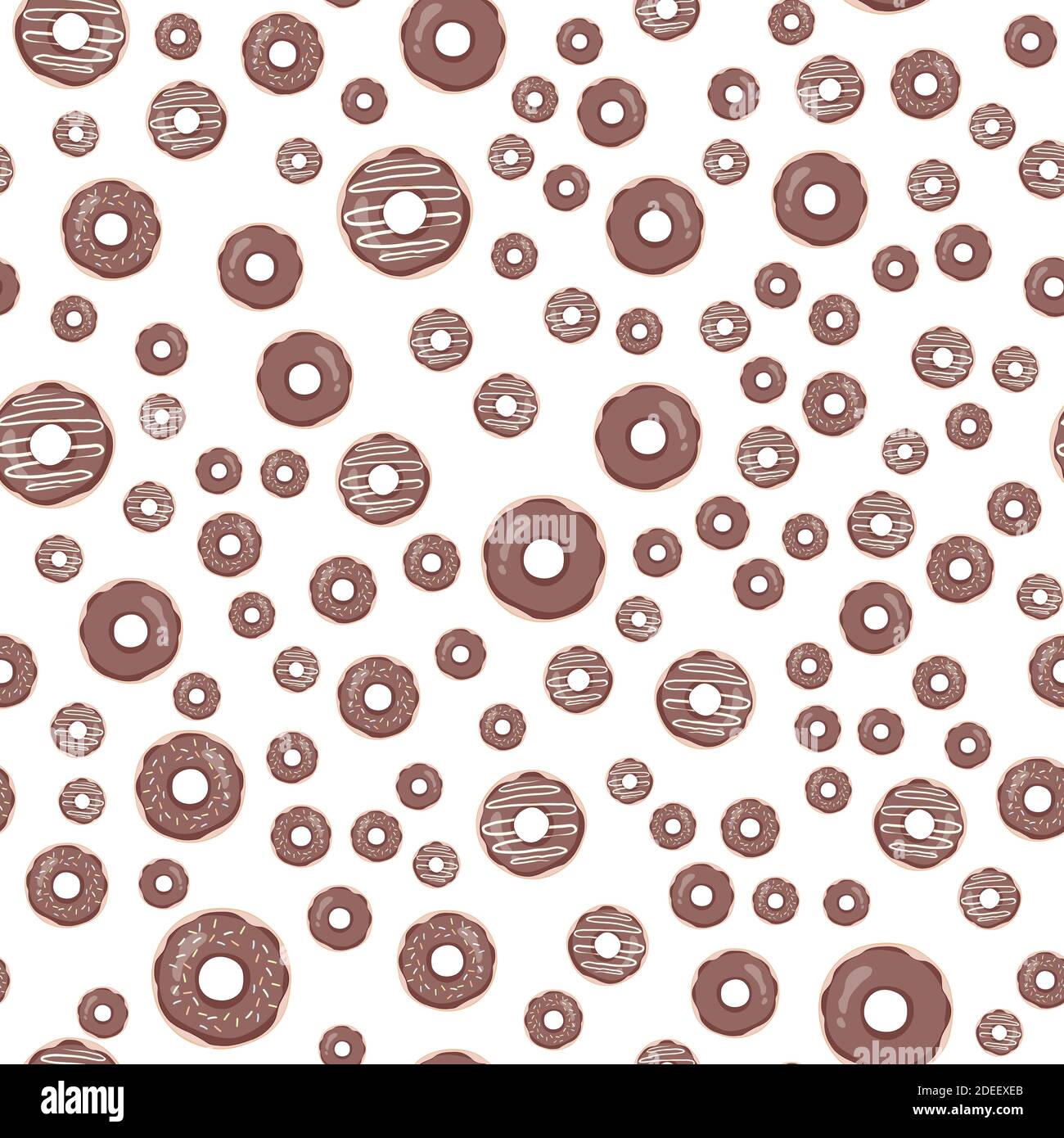 Vektor nahtlose Muster mit bunten Donuts mit Glasur und Streuseln auf weißem Hintergrund. Stock Vektor