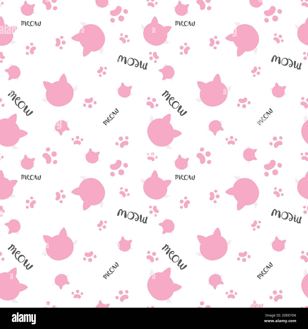 Nahtloses Muster aus rosa Katzenköpfen auf weißem Hintergrund. Vektorgrafik. Silhouette eines Tieres. Tapeten- und Stoffdesign und -Einrichtung. Stock Vektor