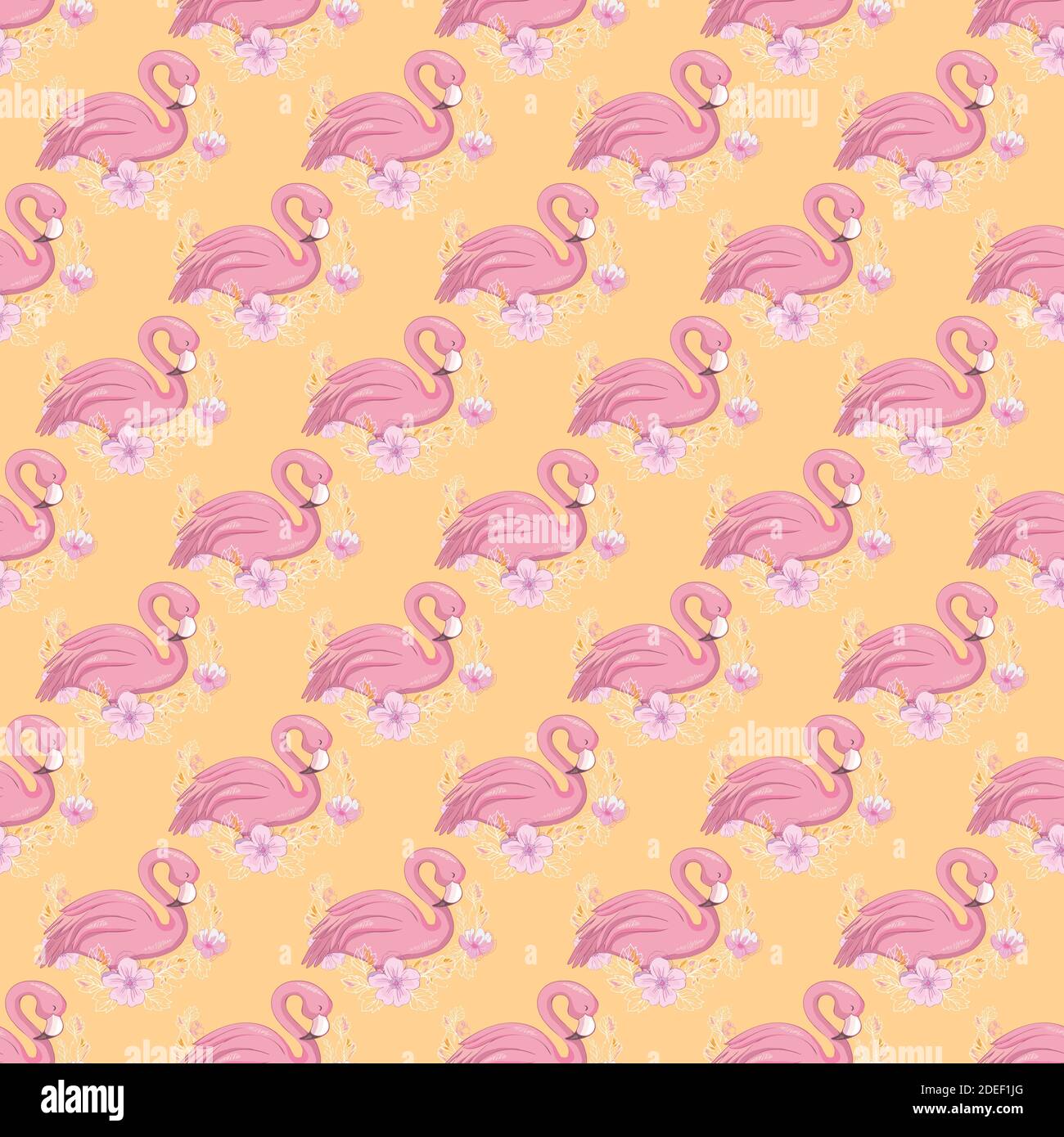 Tropisches Nahtloses Muster mit niedlichem Flamingo und Blumen. Cartoon Sommer Hintergrund Stock Vektor