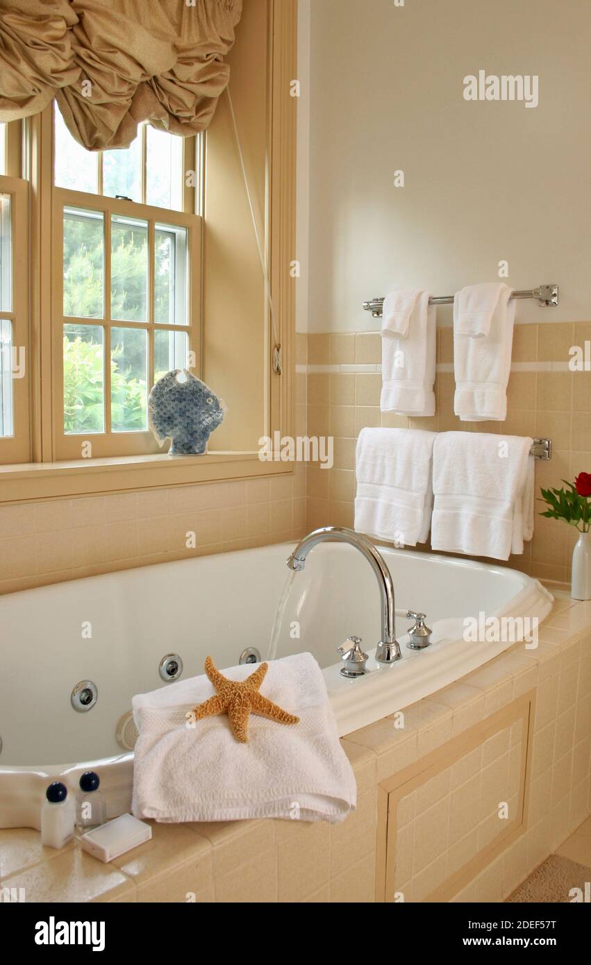 Jet Tub und Blumen Stockfoto