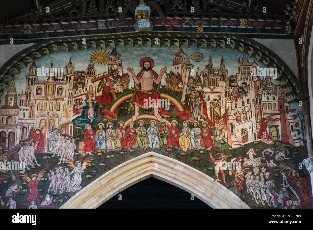 England, Wiltshire, Salisbury, Kirche St. Thomas Beckett, Innenwand Gemälde Darstellung Jesus Christus und die Jünger Stockfoto