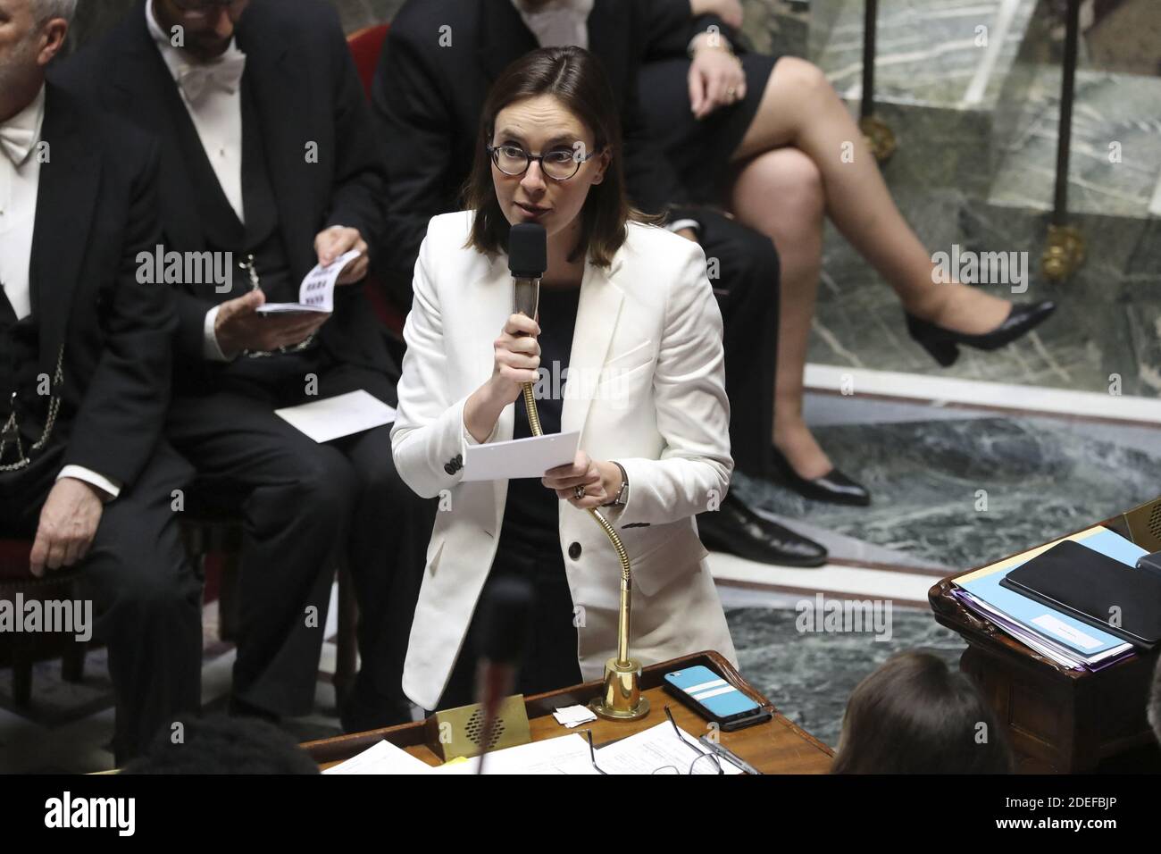Staatssekretärin für Europa und Auswärtige Angelegenheiten Amelie de Montchalin während der Fragestunde an die Regierung in der Nationalversammlung, Paris, Frankreich, am 3. April 2019 Foto von Henri Szwarc/ABACAPRESS.COM Stockfoto