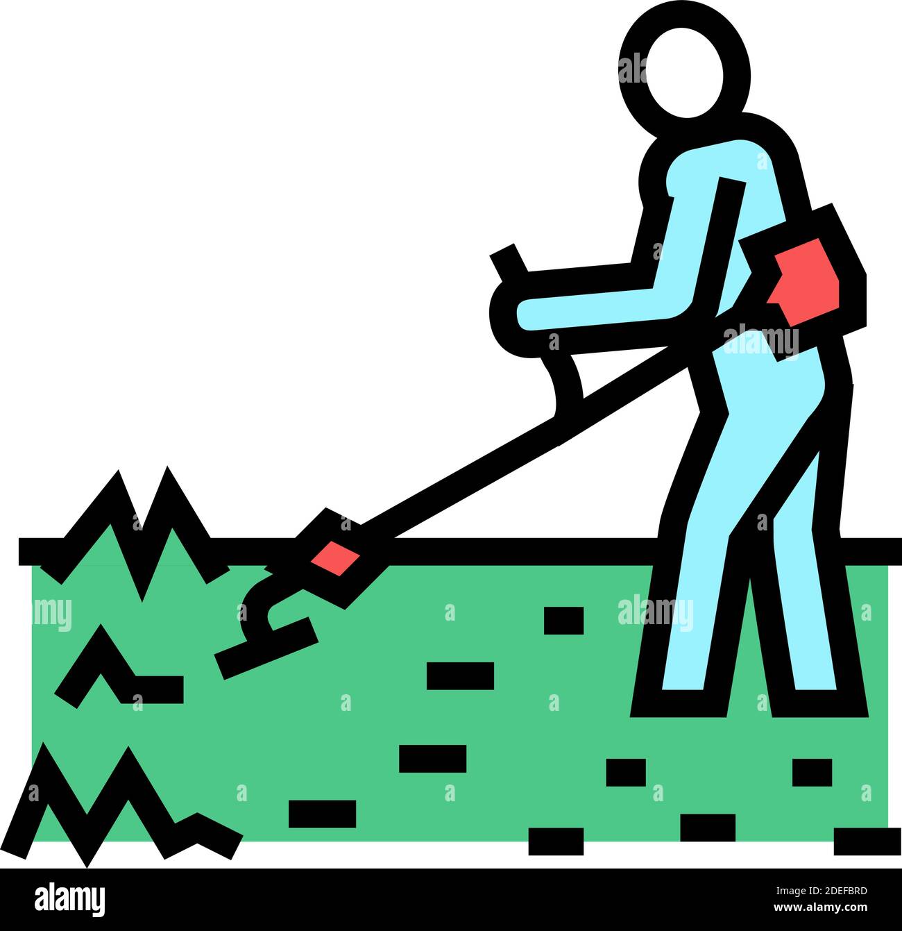 Gärtner Rasenmähen Gras Farbe Symbol Vektor Illustration Stock