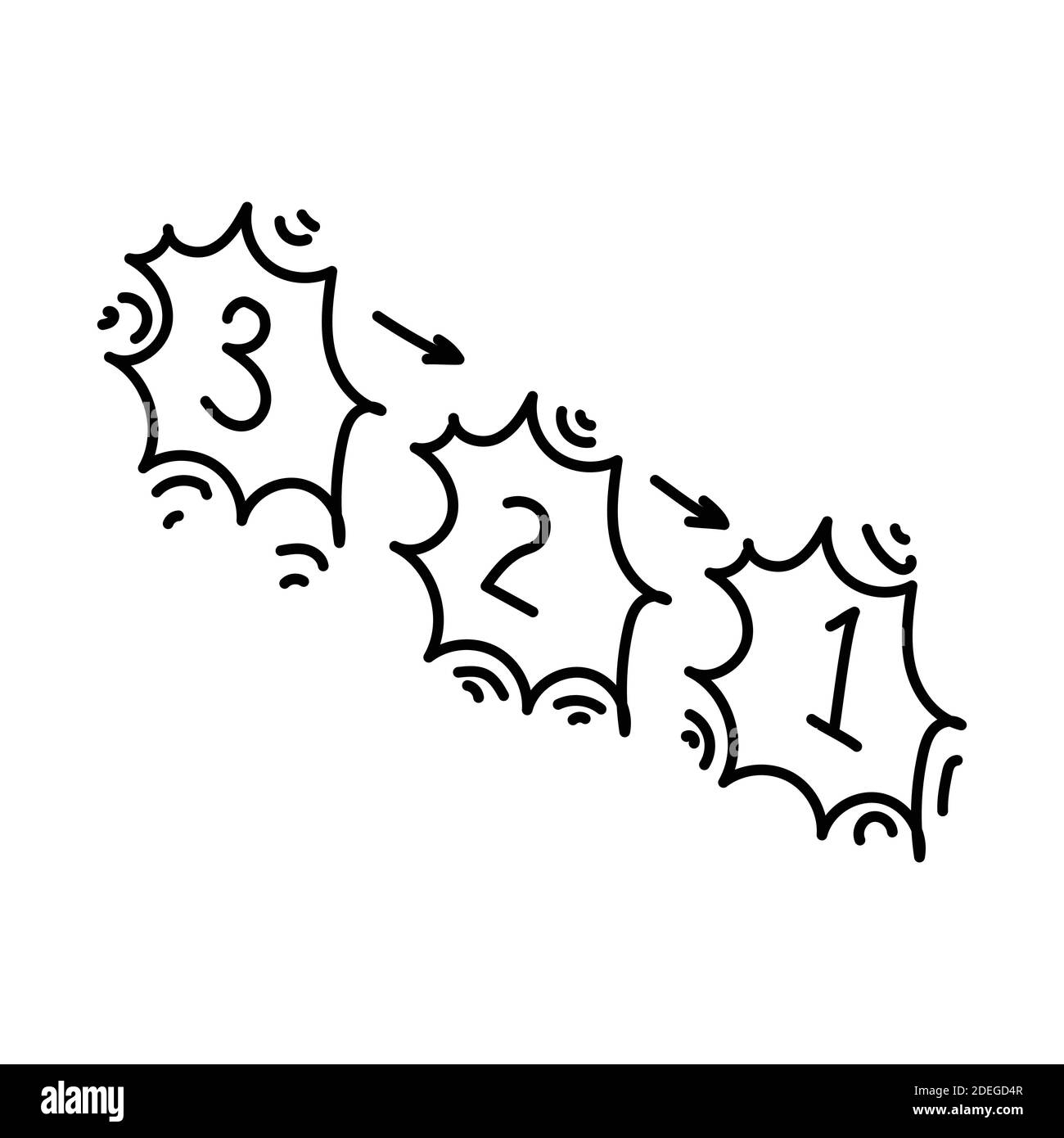 Neujahr Countdown Handgezeichnetes Symbol Vektor Setzen. Stock Vektor