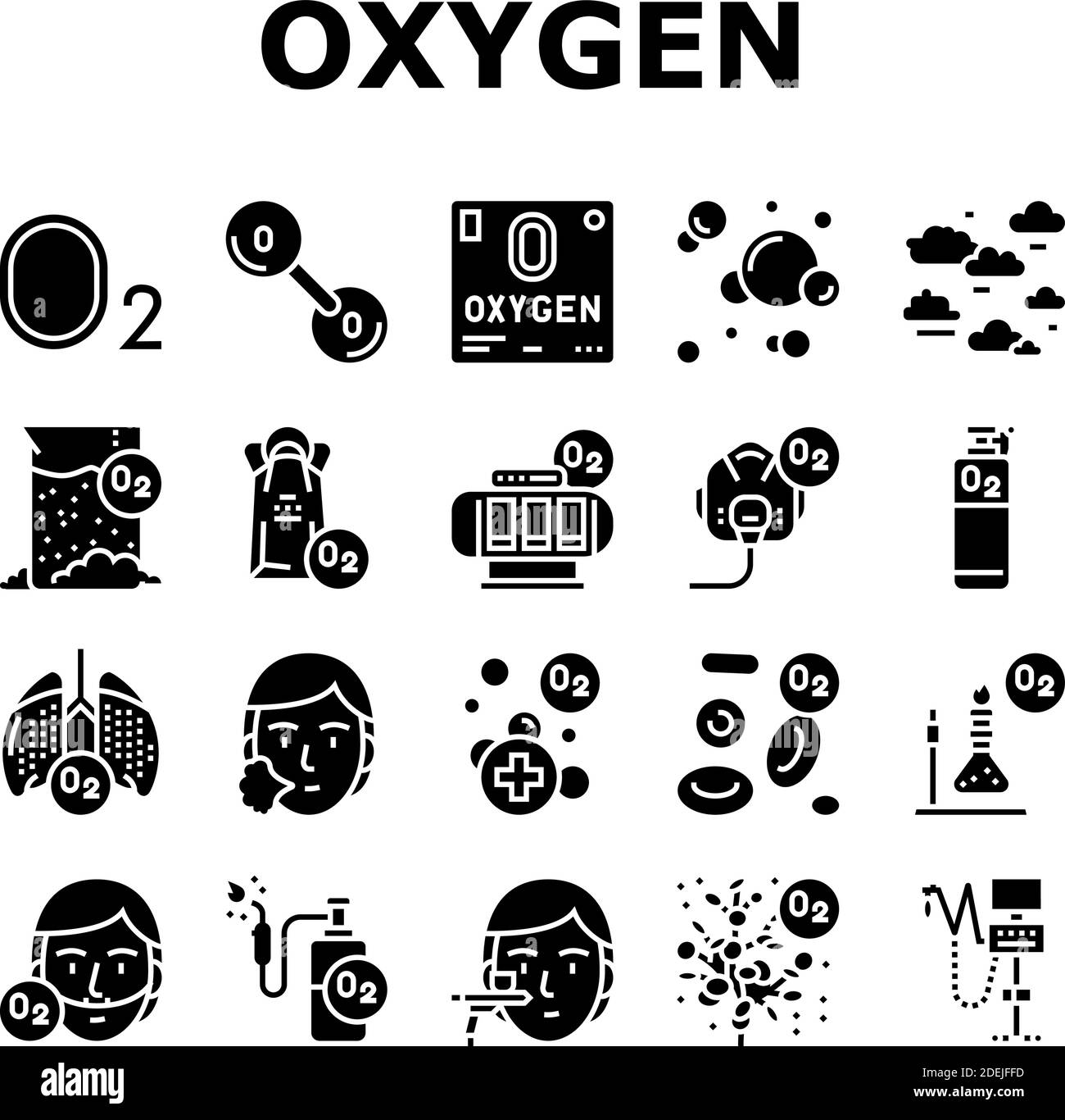 Symbole für Sauerstoffsälung, O2, chemische Sammlung, Vektor festlegen Stock Vektor