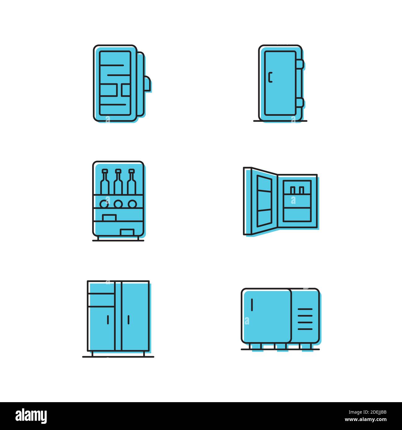 Kühlschrank Icon Set Symbol, Farbe, Linie, Kontur Vektor-Zeichen, lineare Stil Piktogramm isoliert auf weiß. Symbol, Logo-Illustration. Stock Vektor