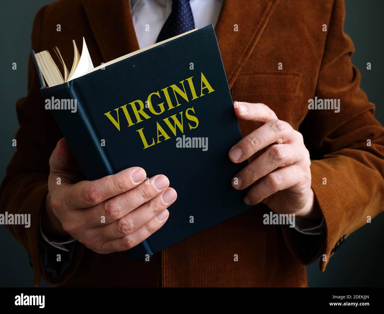 Der Mann liest Virginia Gesetzbuch. Stockfoto