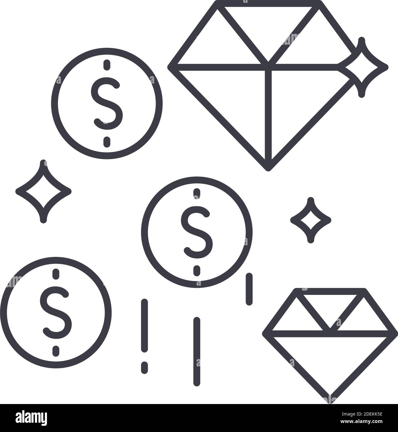 Geld und jewerly Symbol, lineare isolierte Illustration, dünne Linie Vektor, Web-Design-Zeichen, skizzieren Konzept Symbol mit editierbaren Strich auf weiß Stock Vektor