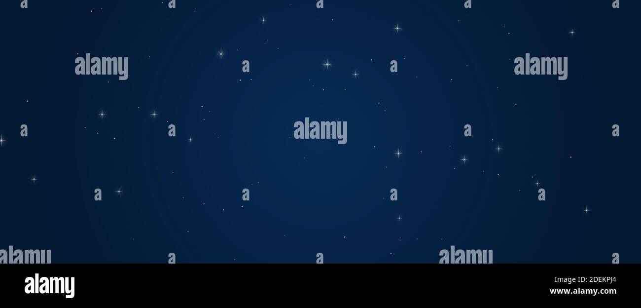 Schöne schimmernde Sterne in dunkelblauem Himmel Hintergrund - Panorama-Webbanner Stockfoto