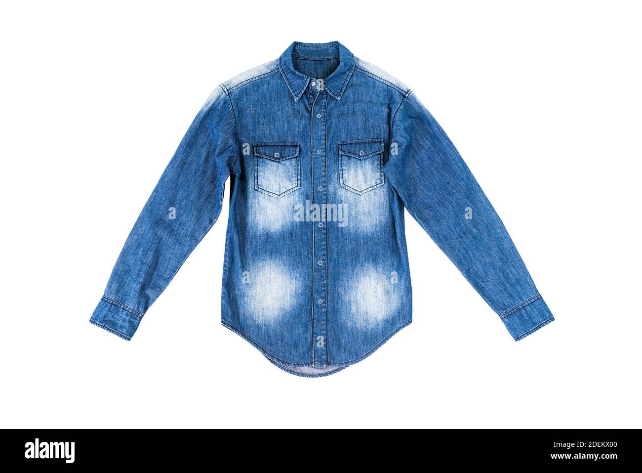 Lange Ärmel Mode verblasst blau Denim männlich jean Shirt - Isoliert auf weißem Hintergrund Stockfoto