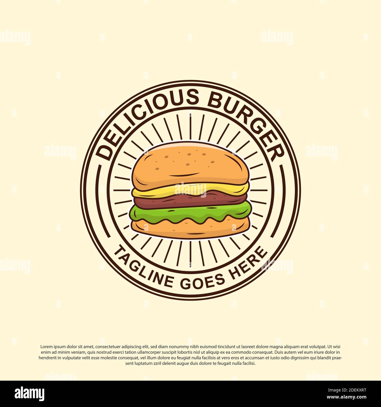 Delicious Burger Shop Logo Abzeichen Design Vektor Illustrationen, am besten für Fast Food Logo Bild Stock Vektor