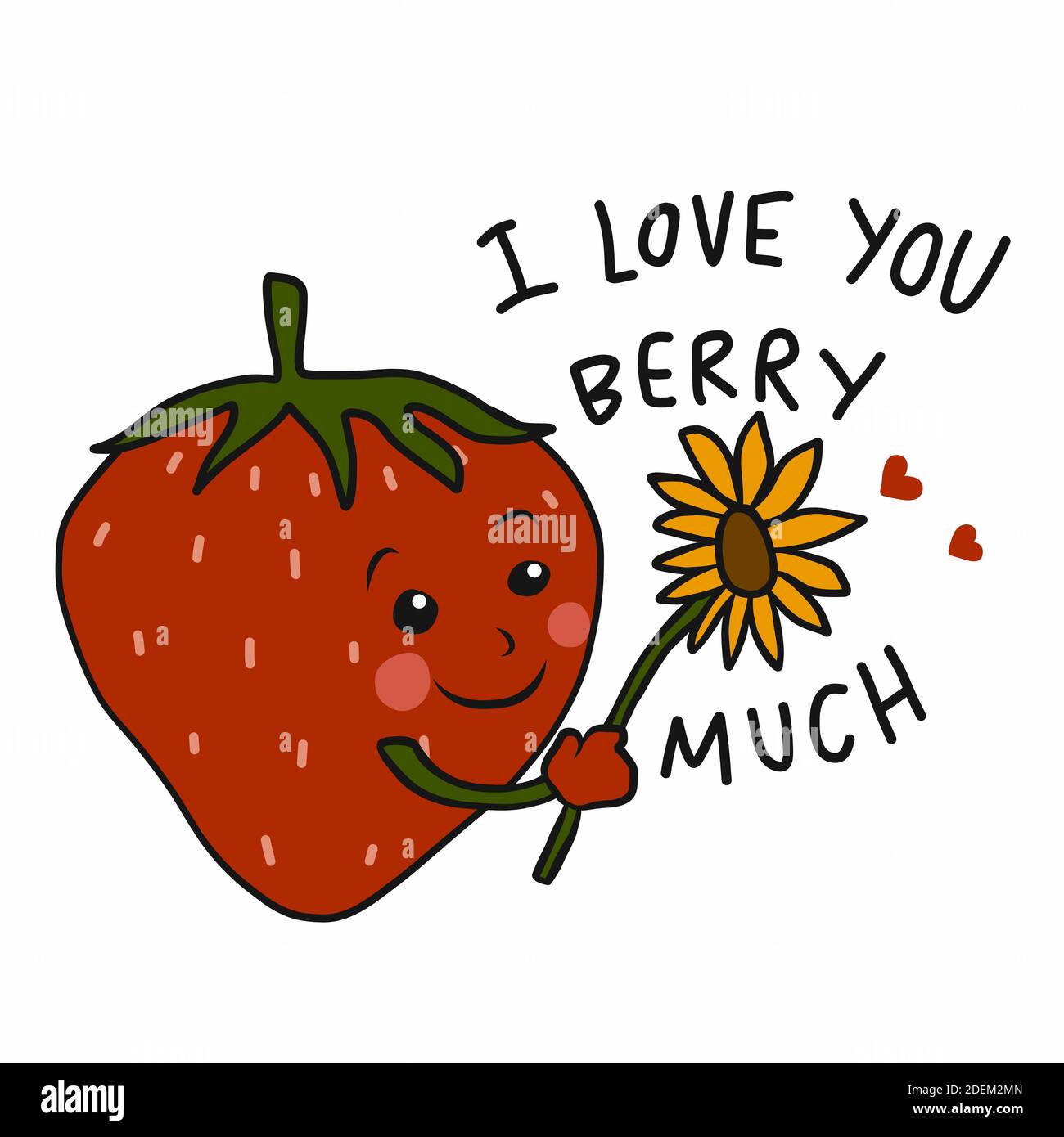 Ich liebe Sie Beere viel, Erdbeere geben Sonnenblume Cartoon Vektor