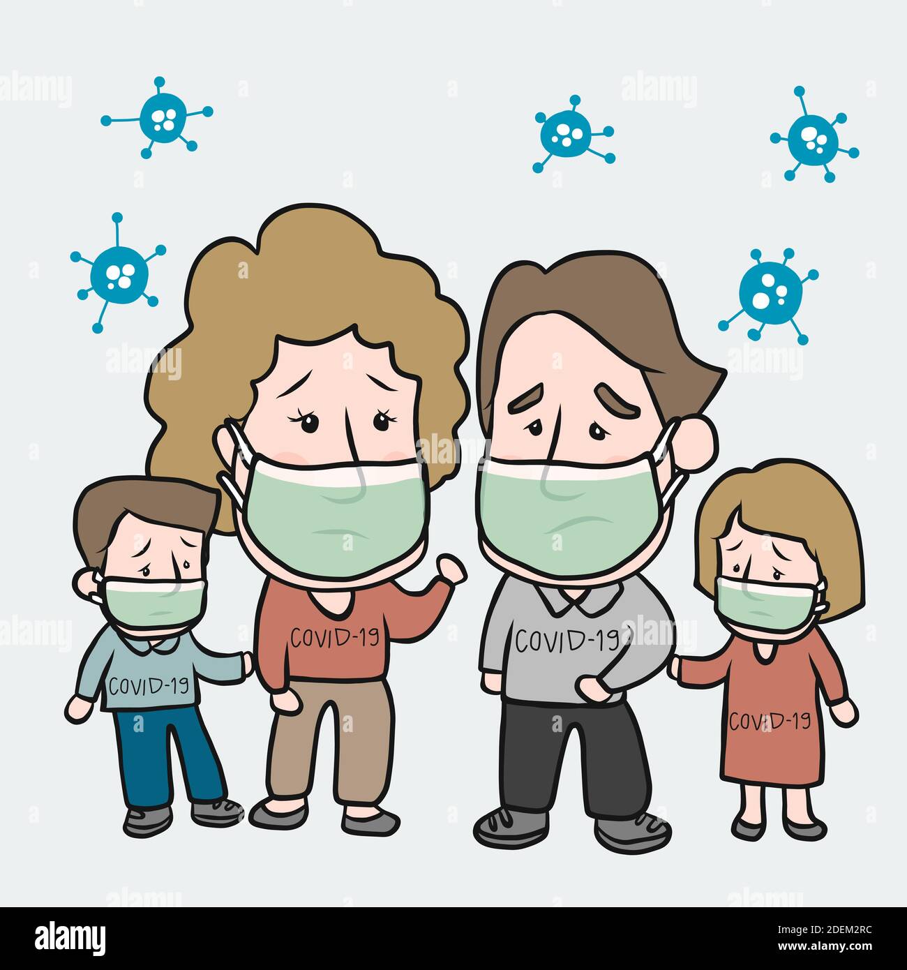 Familie krank von Covid-19 Cartoon-Vektor-Illustration Stock Vektor