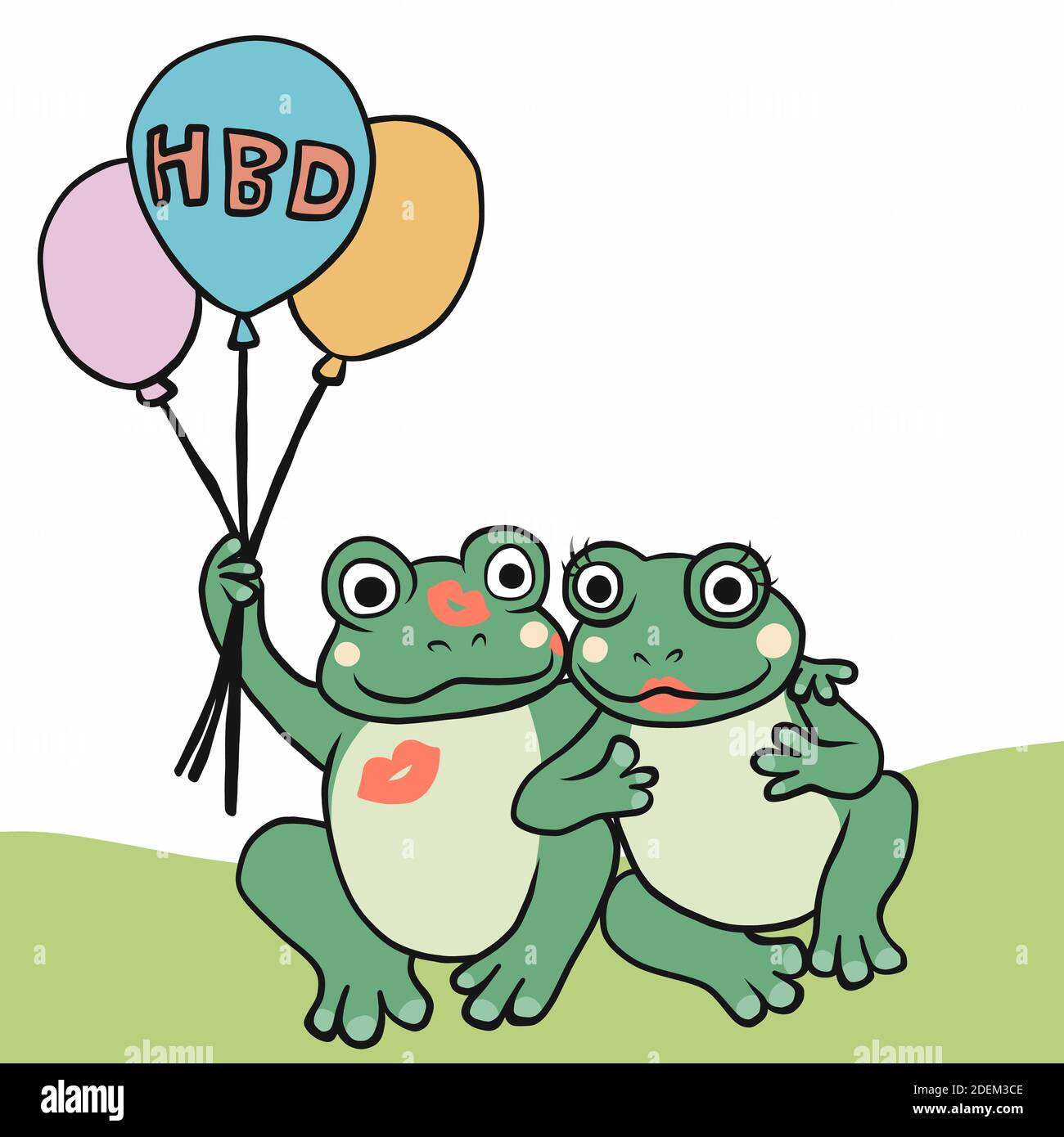 Paar Frosch glücklich Geburtstag Ballon Cartoon Vektor Illustration  Stock-Vektorgrafik - Alamy