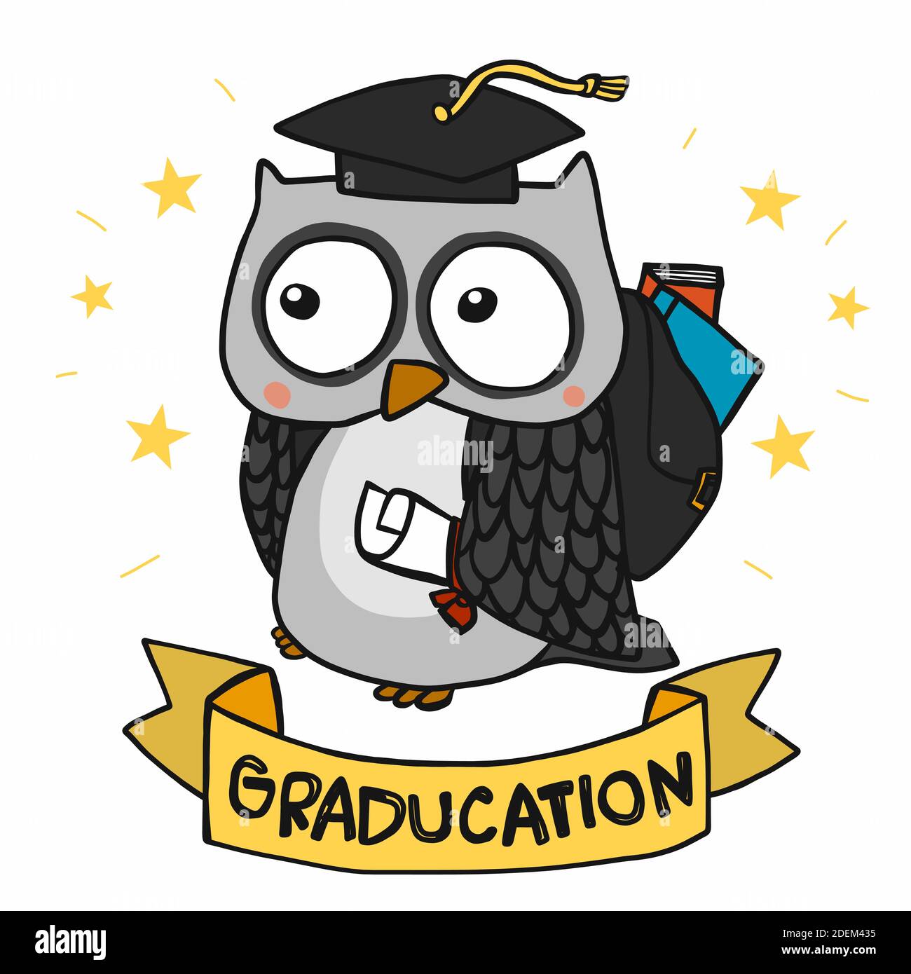 Eule Feier graduierte Cartoon-Vektor-Illustration Stock Vektor