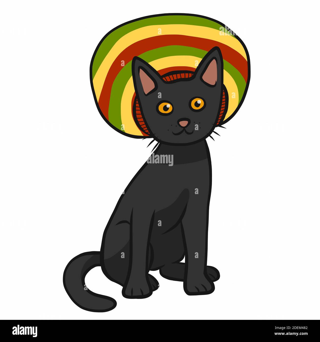 Schwarze Katze tragen bunte Vintage Hut Cartoon Vektor Illustration Stock Vektor