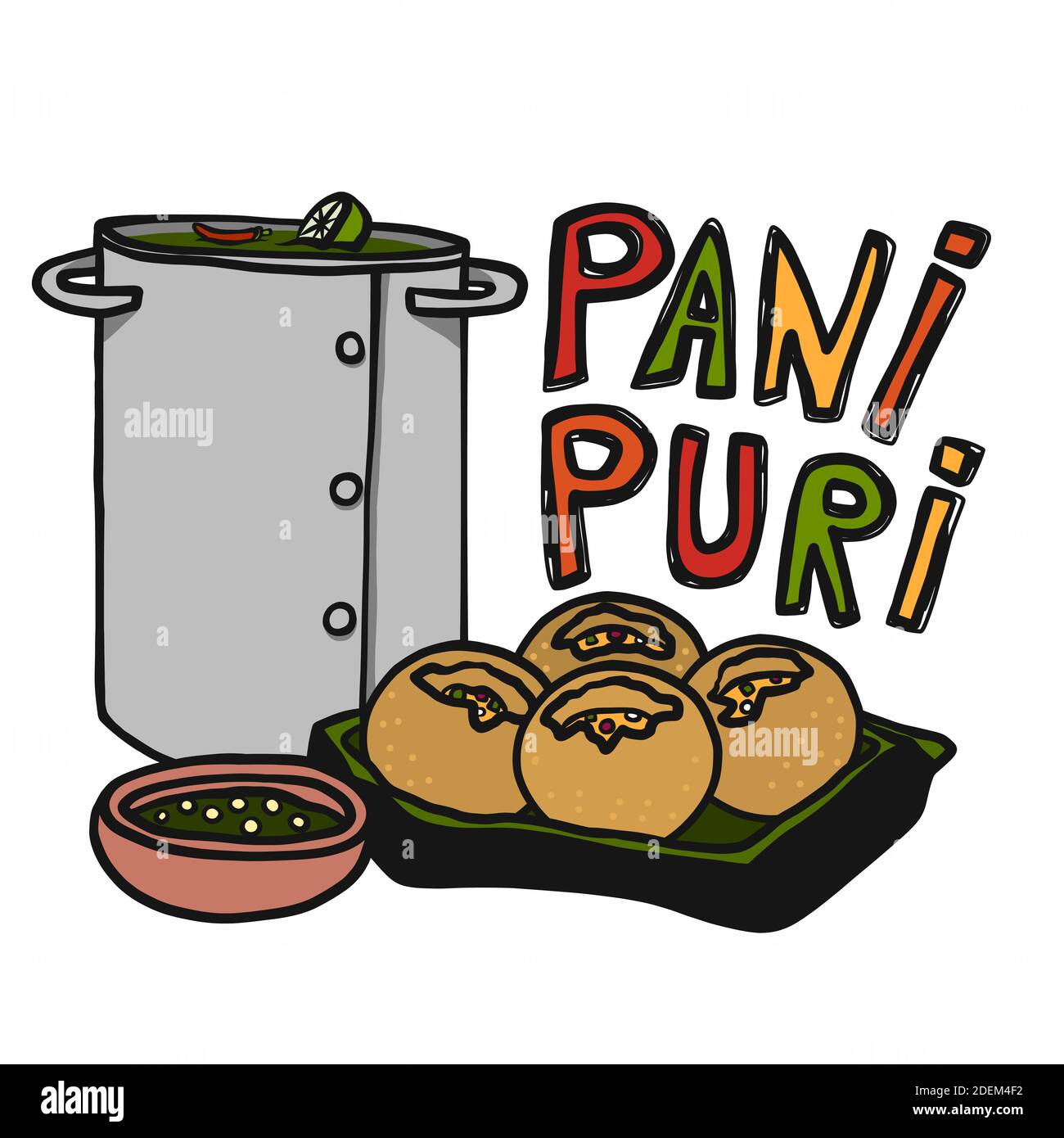 Pani Puri (indisches Essen) Karikatur Vektor Illustration Stock Vektor