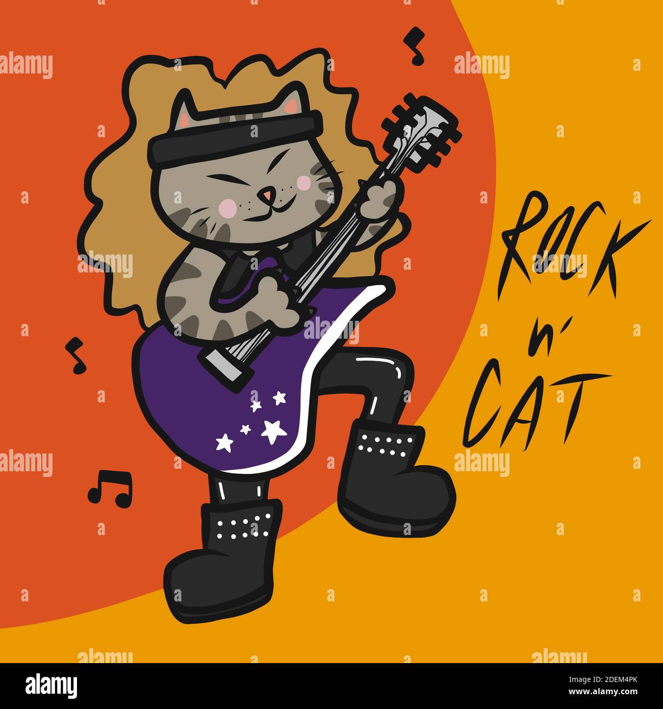 Rocker Katze spielen Gitarre Cartoon Vektor Illustration Stock Vektor