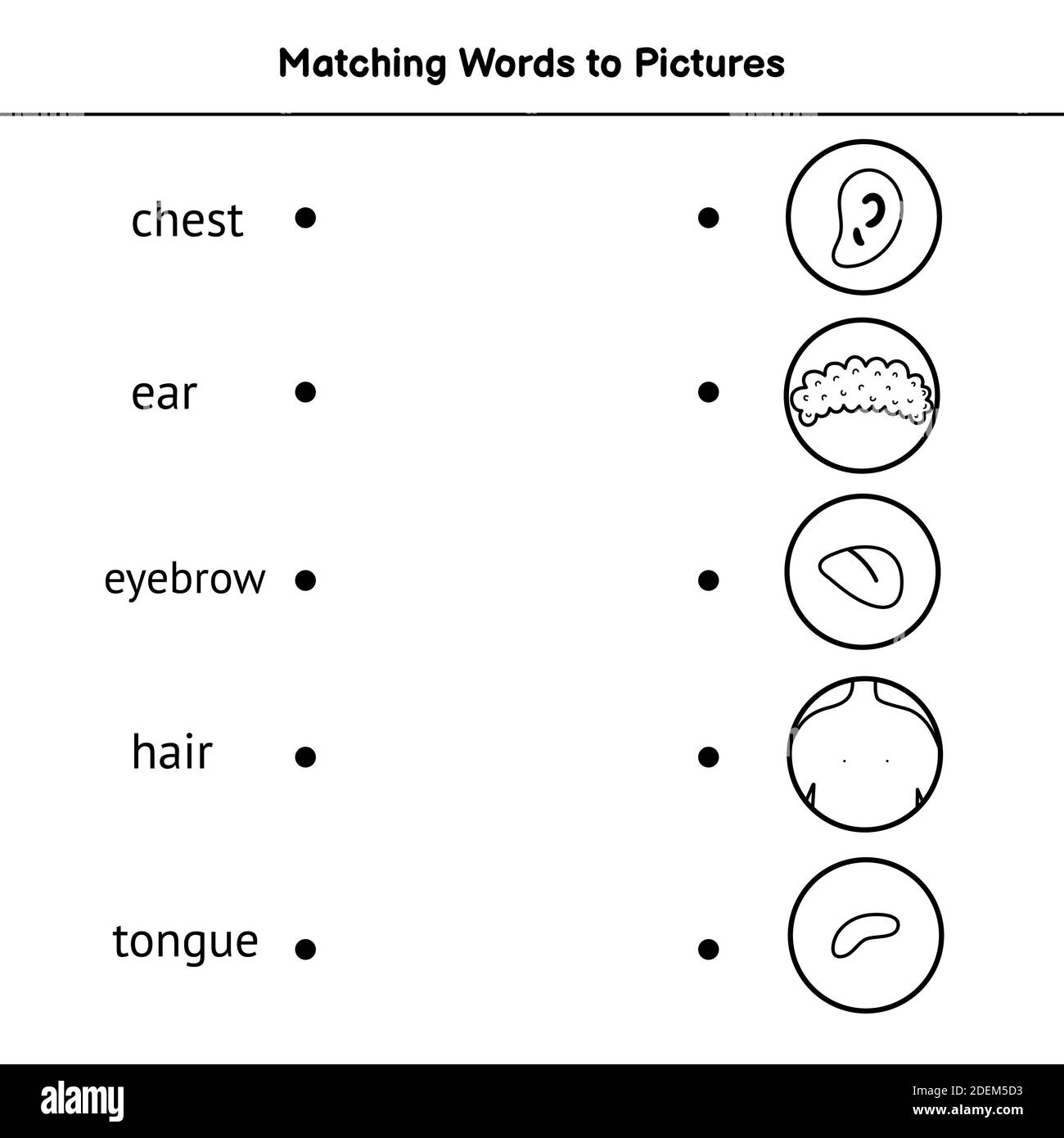 Ordnen Sie die Wörter den Bildern zu. Schwarz-Weiß-Malseite  Stock-Vektorgrafik - Alamy