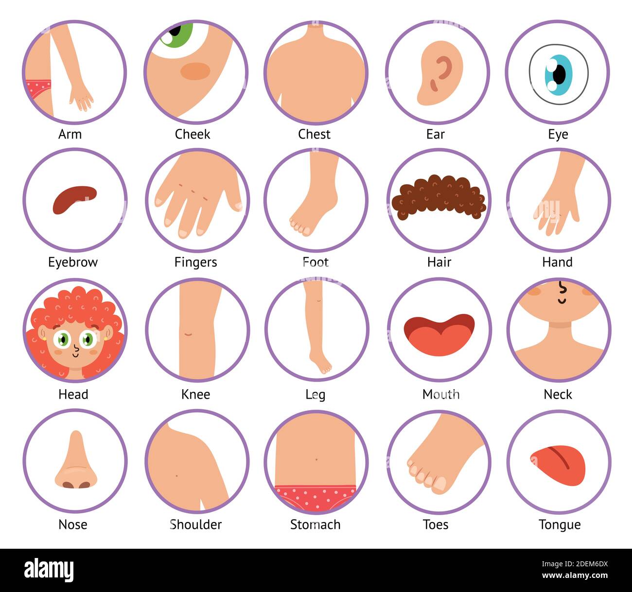 Körperteile Symbole im Cartoon-Stil. Sammlung der menschlichen Körperelemente Stock Vektor