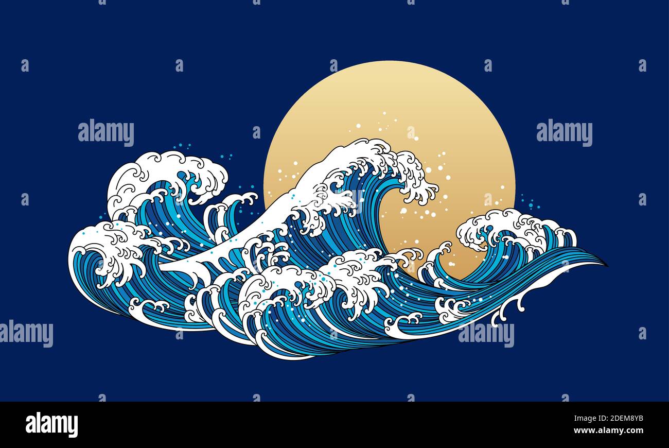 Japan Welle Ozean Vektor Illustration. Asiatisches und orientalisches Design mit traditioneller Linienkunst. Stock Vektor