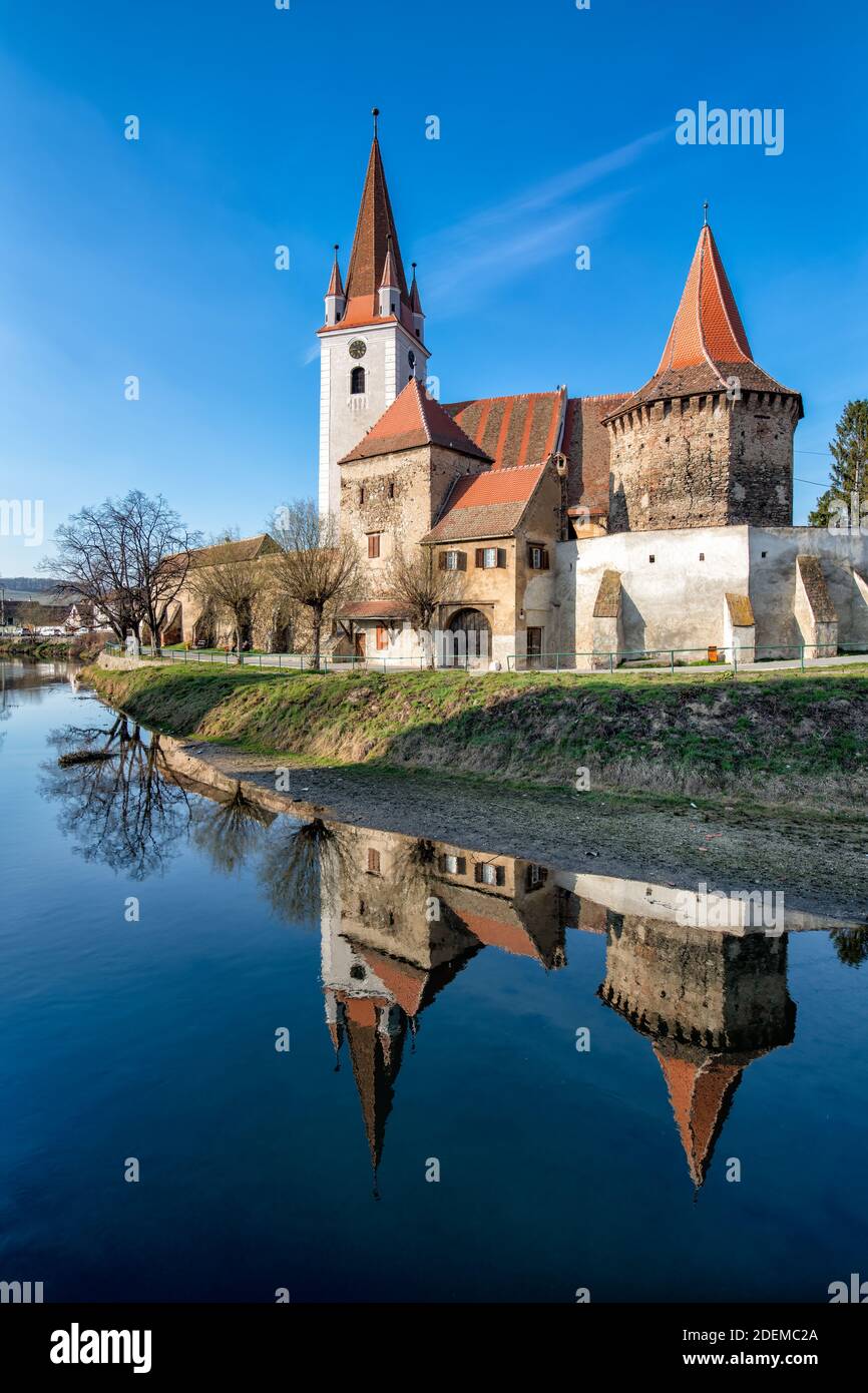 Wehrkirche, Cristian Sibiu Transylvania, Rumänien, Mittelalterliche Kirche, Mittelalterliche Architektur Stockfoto