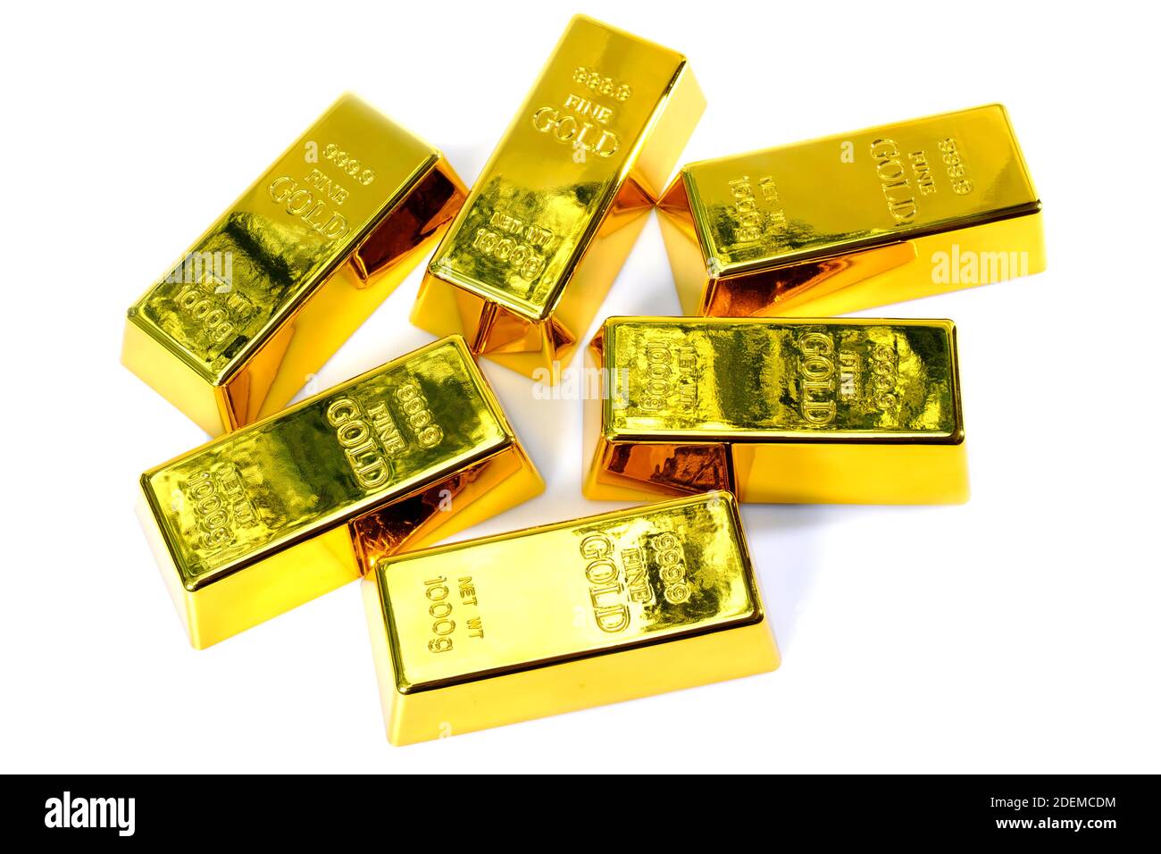 Draufsicht glänzend ein Goldbarren 1 kg auf weiß Hintergrund Stockfoto