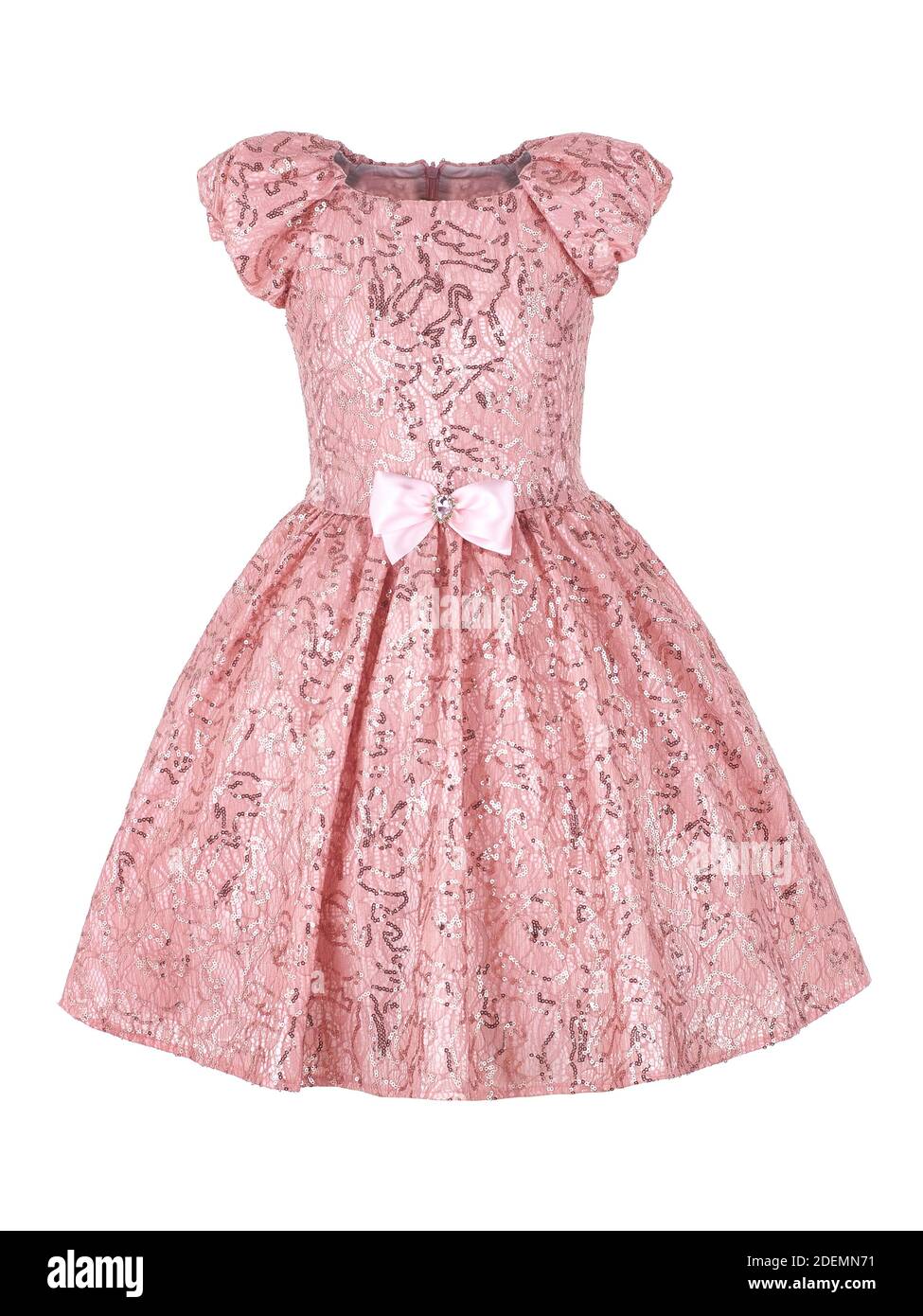Elegantes Kleid für ein Mädchen mit rosa Pailletten Stockfoto