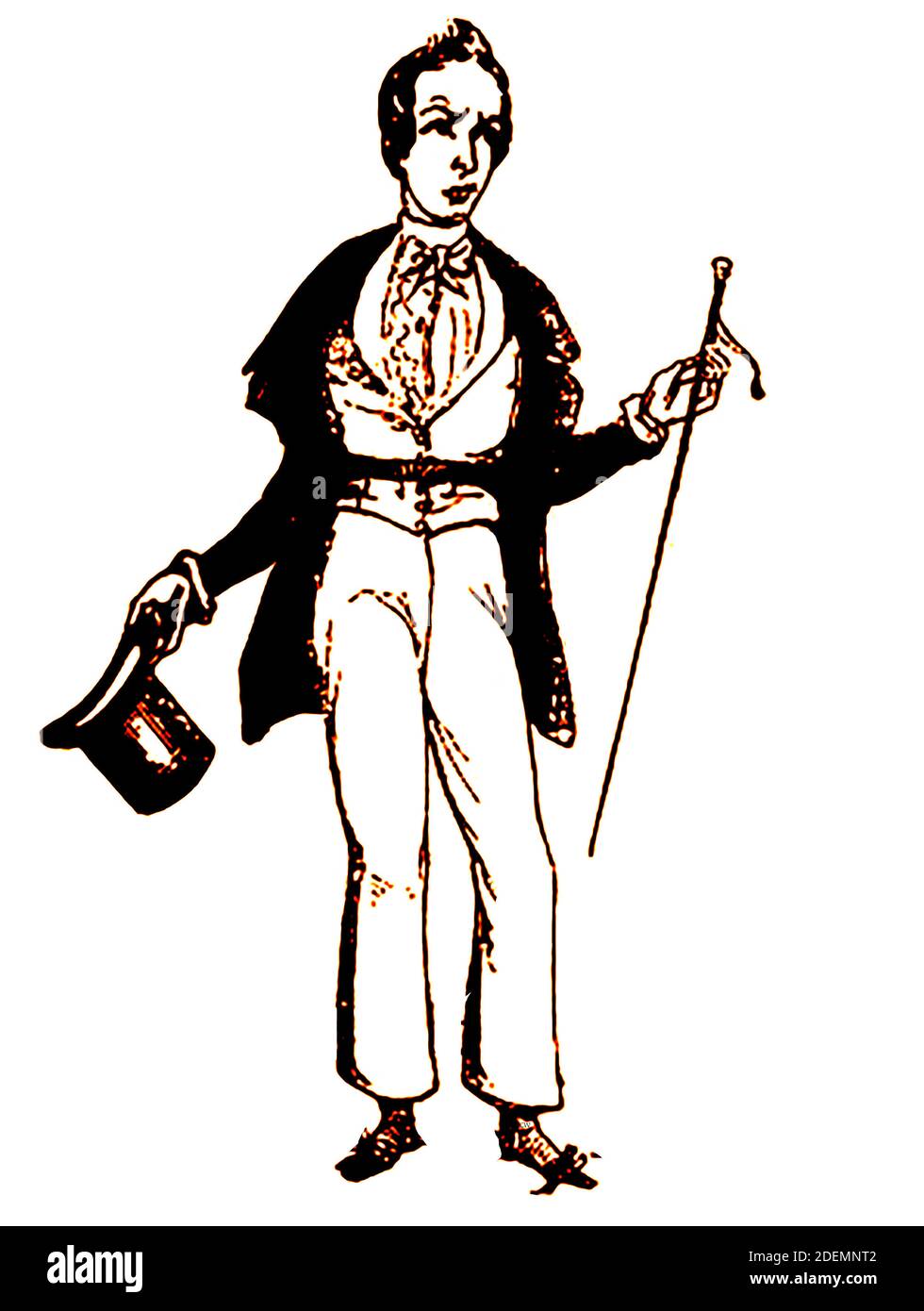 Ein Cartoon-Porträt des Schauspielers John Baldwin Buckstone (1802 – 1879), wie er 1842 war - Er war ein englischer Schauspieler, produktiver Dramatiker und Komiker, der als Comic-Schauspieler unter anderem an den Adelphi und Haymarket Theatern spielte, Letzteres, von denen er 1853 bis 1877 und wo ist Geist ist, soll bei vielen Gelegenheiten gesehen worden sein Stockfoto