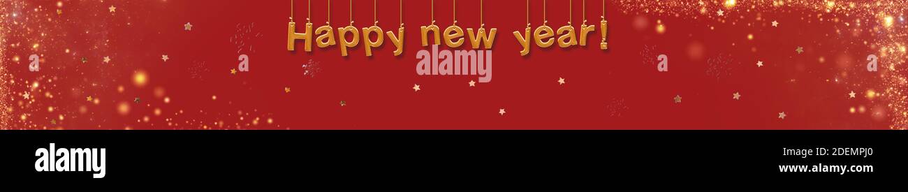 Frohes neues Jahr Banner auf rotem Hintergrund. Stockfoto