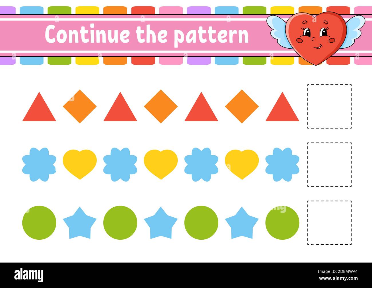 Das Muster fortsetzen. Arbeitsblatt zur Entwicklung von Schulungen. Spiel für Kinder. Aktivitätsseite. Puzzle für Kinder. Rätsel für Vorschule. Flach isolierter Vektor il Stock Vektor
