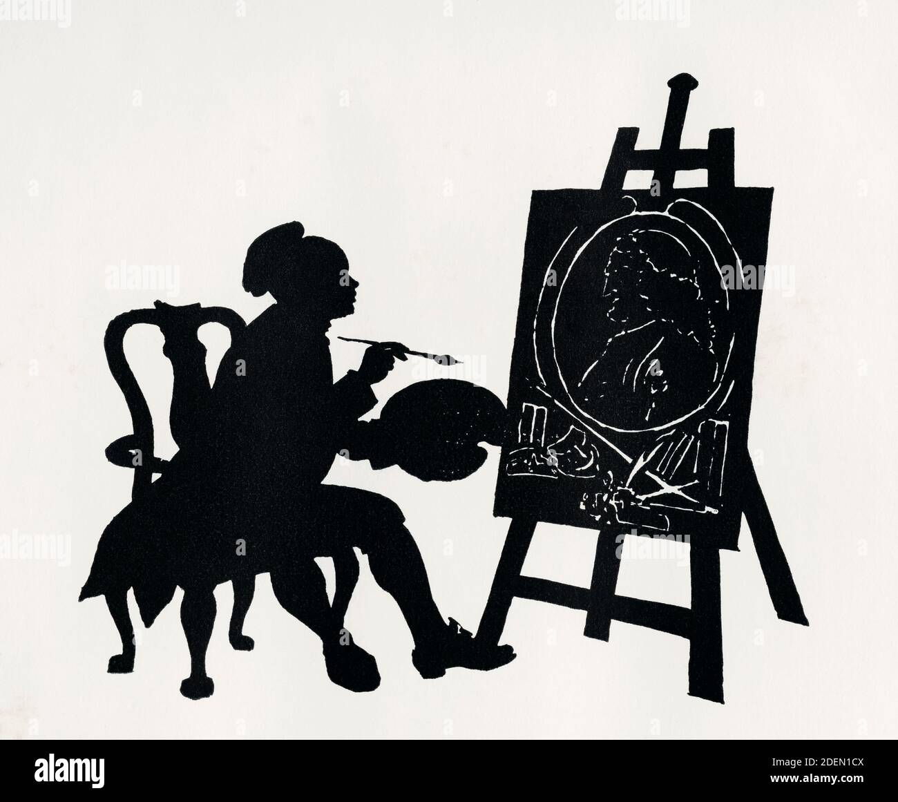 Ein Papierschnitt oder Silhouette von Hogarth Gemälde Fielding. William Hogarth, 1697 – 1764. Englischer Maler, Grafiker, Bildsatiriker, Sozialkritiker und redaktioneller Karikaturist. Henry Fielding, 1707 – 1754. Englischer Schriftsteller und Dramatiker. Aus DEM Budget EINES Buchmanns, veröffentlicht 1917. Stockfoto