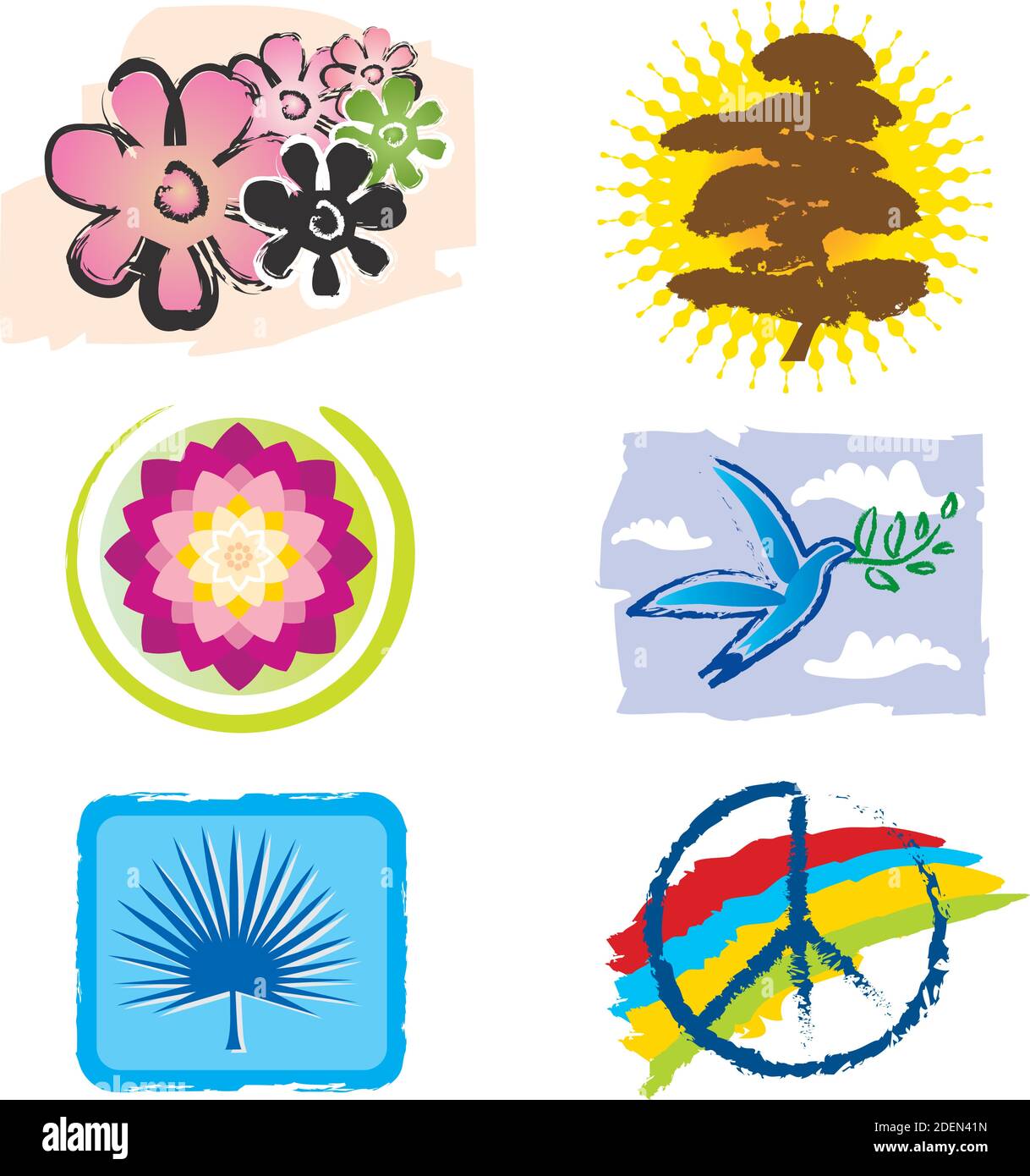 Set von Symbolen für Logo Design - Natur, Lotus Blume und Frieden Zeichen, Regenbogen Farben Stock Vektor
