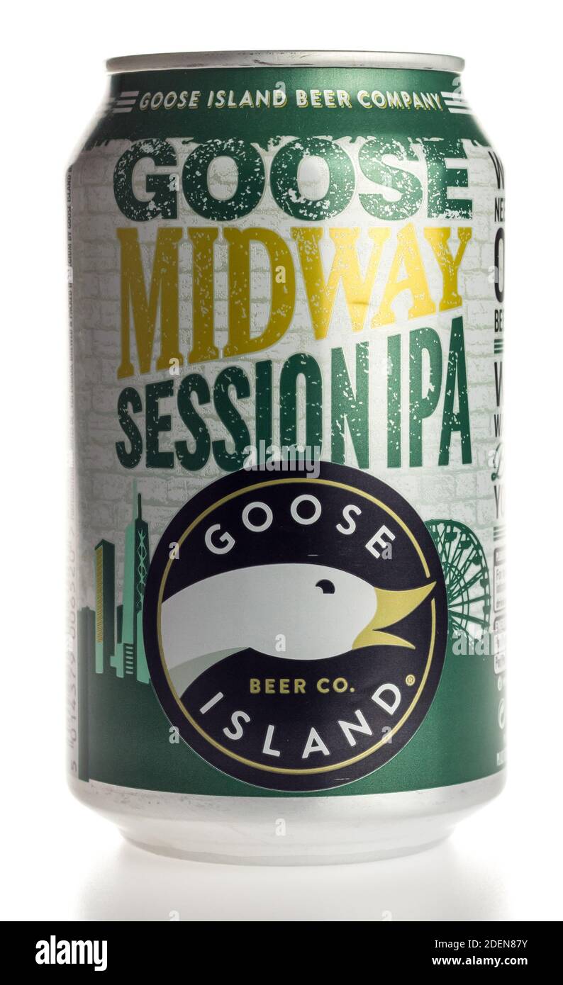 Dose von Goose Island Midway Session IPA Bier isoliert auf Ein weißer Hintergrund Stockfoto