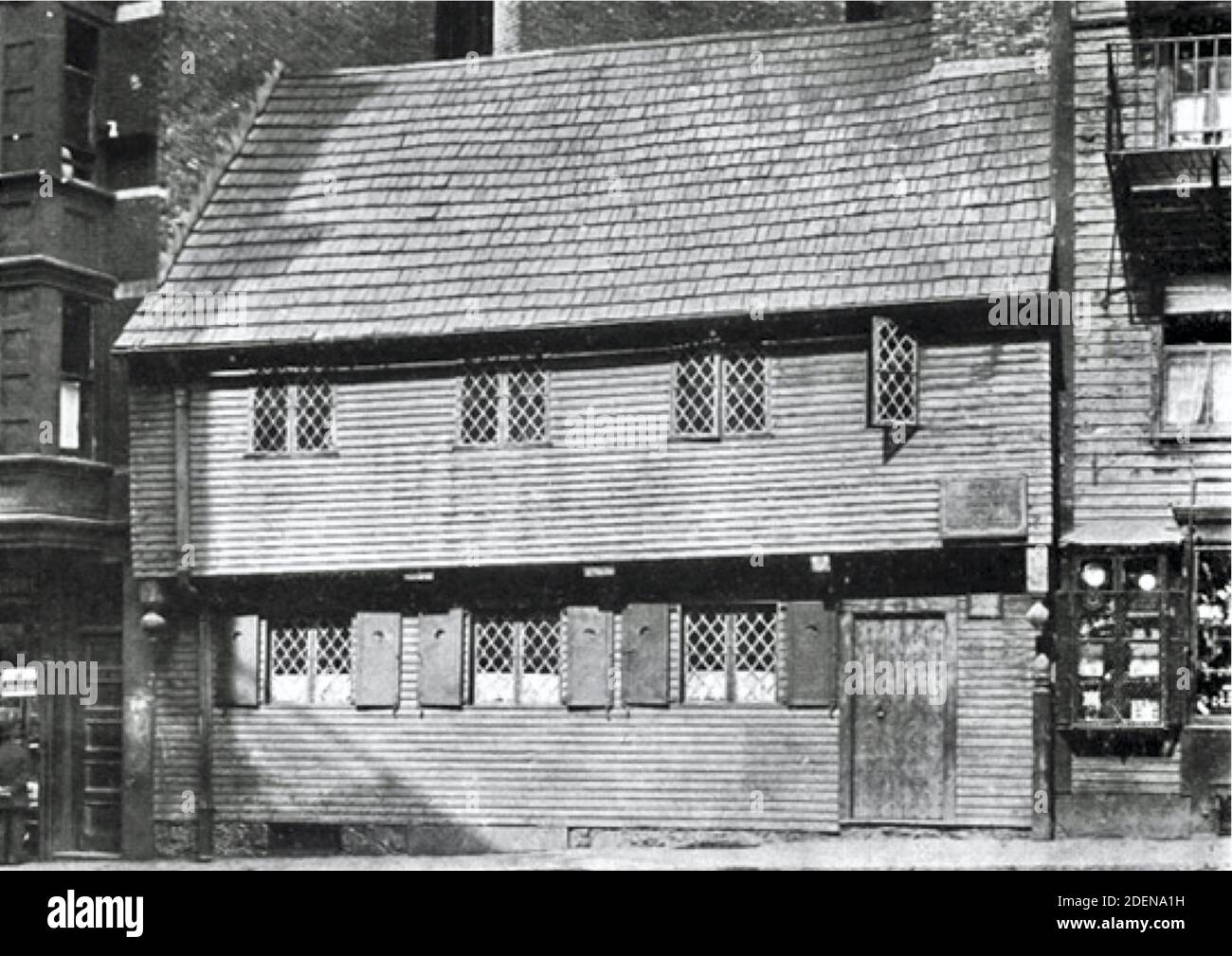 Das Paul Revere House, war die koloniale Heimat des amerikanischen Patrioten Paul Revere während der amerikanischen Revolution. Ein nationales historisches Wahrzeichen. Stockfoto